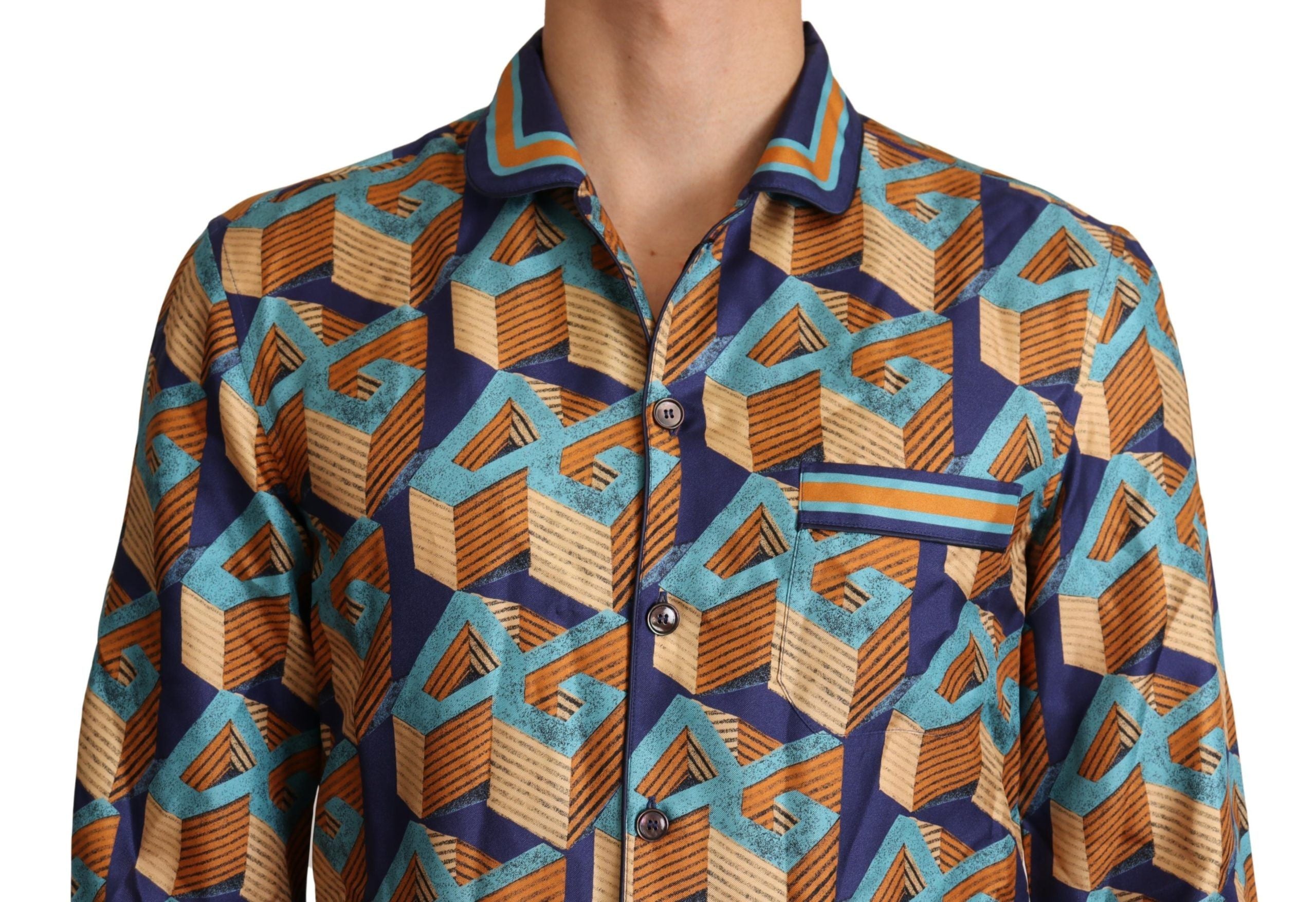 Dolce & Gabbana Multicolor DG Logo Silk Mens Top Shirt Dolce & Gabbana