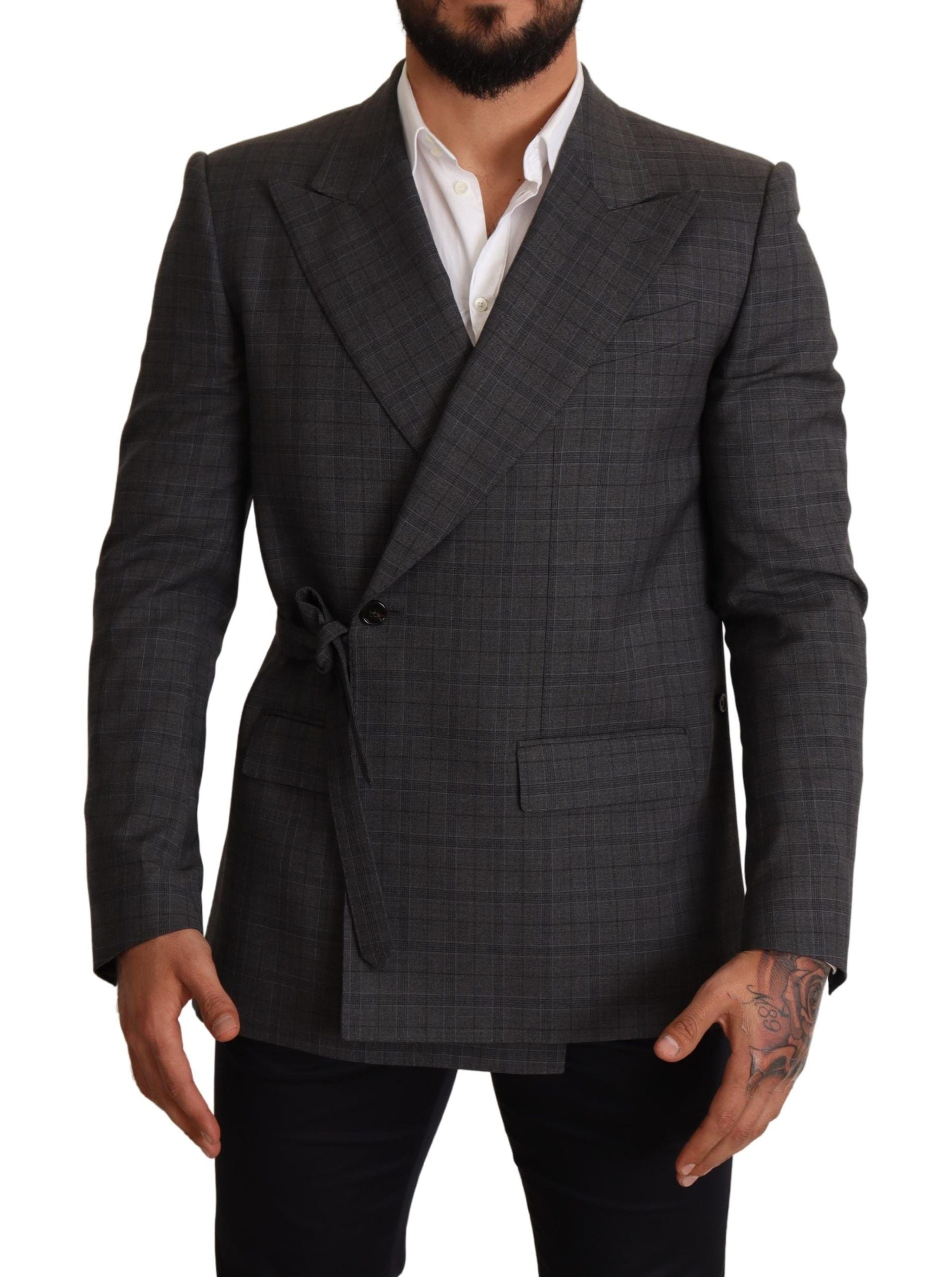 Dolce & Gabbana Gray Check Wool Slim Fit Blazer Jacket Dolce & Gabbana