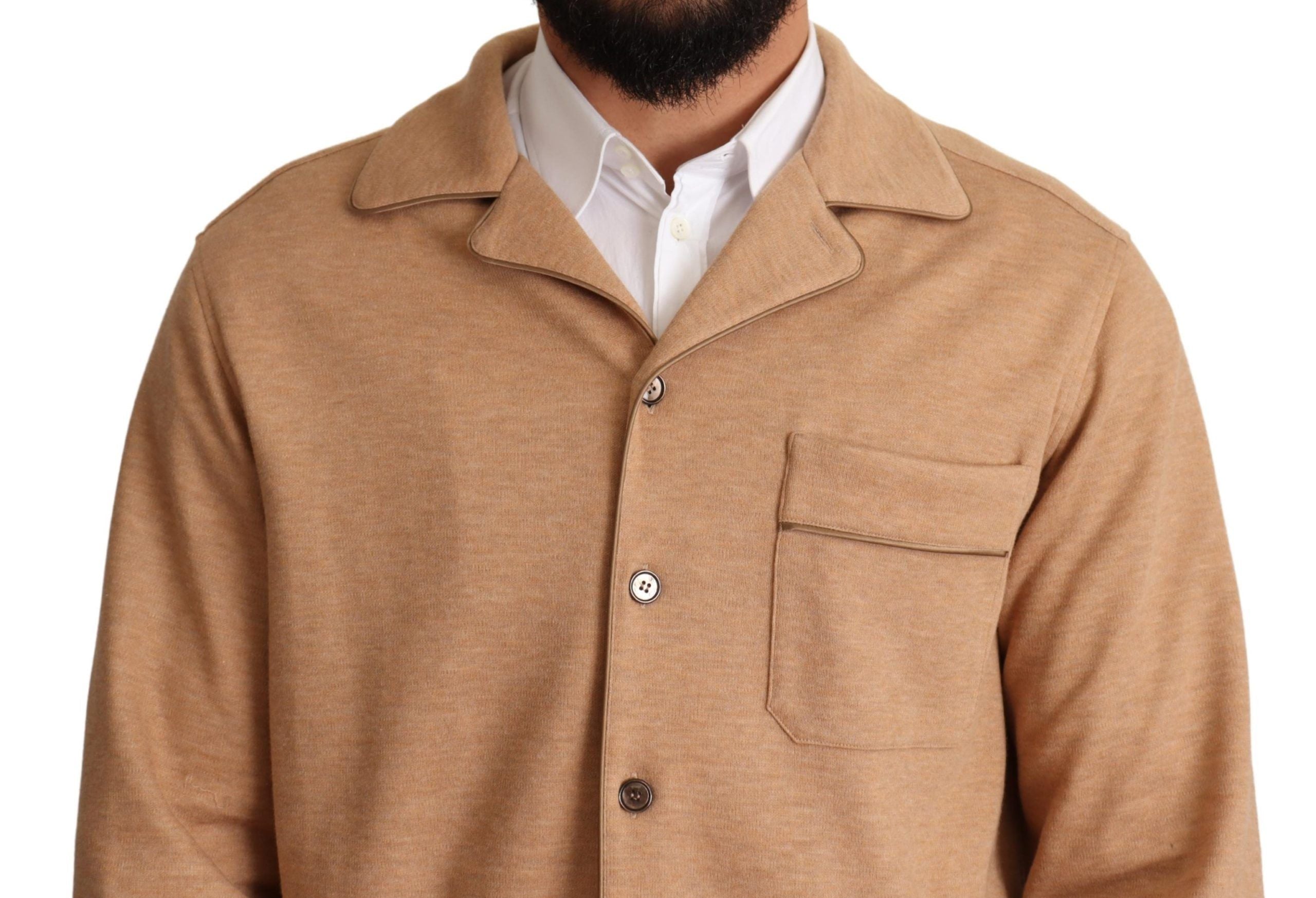Dolce & Gabbana Brown Cotton Button Collared Coat Jacket Dolce & Gabbana
