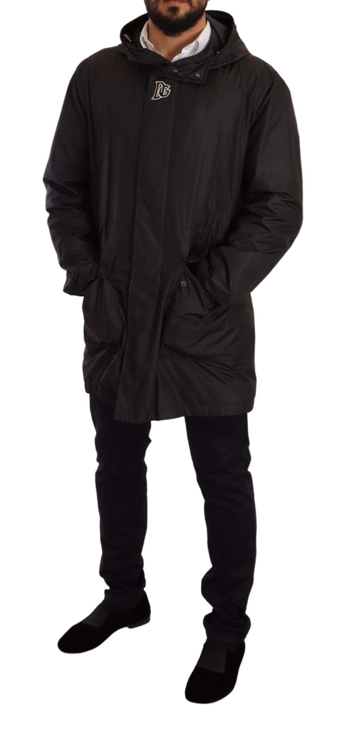 Dolce & Gabbana Black Hooded Mens Trench Coat Jacket Dolce & Gabbana