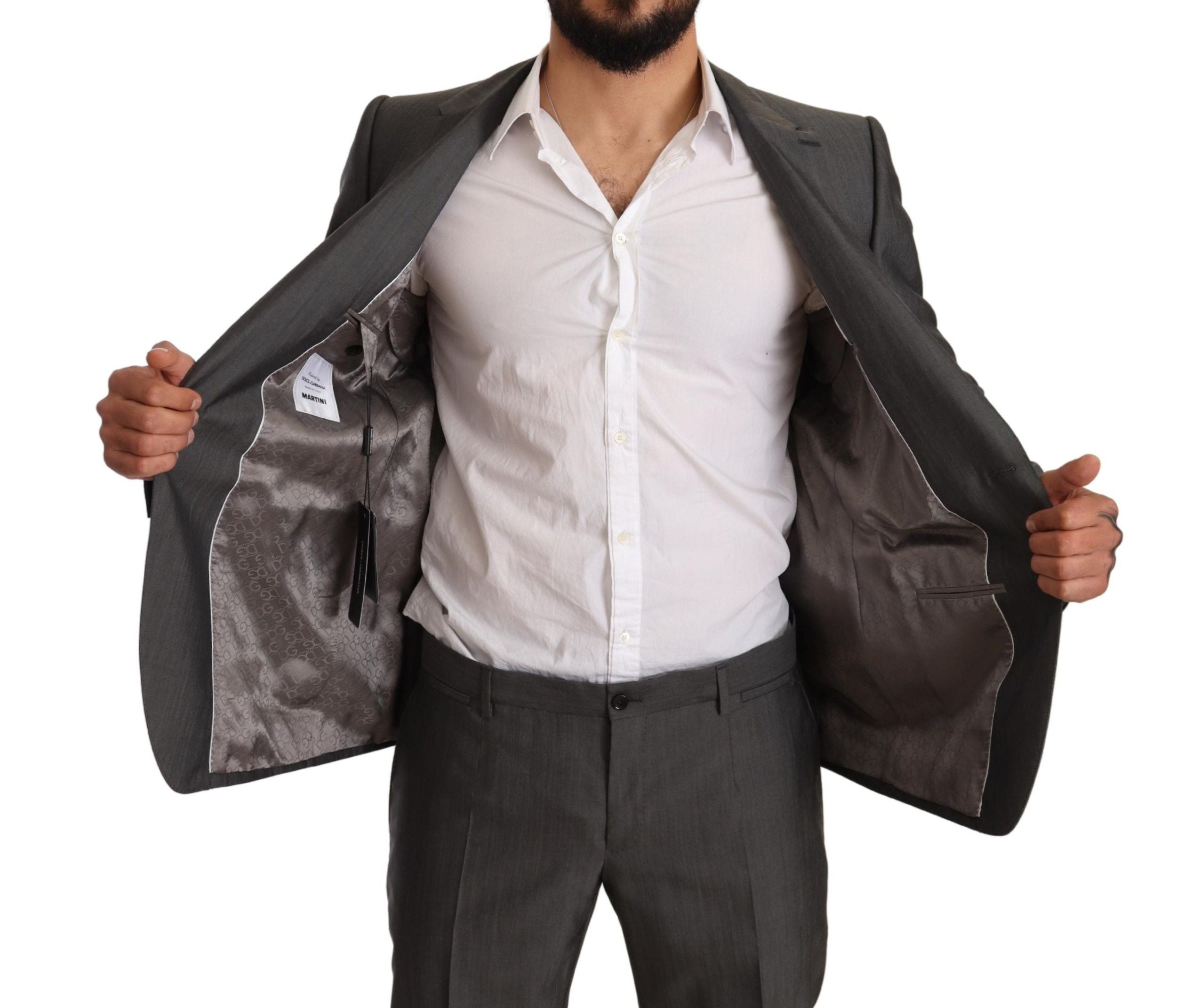 Dolce & Gabbana Gray Metallic MARTINI Slim Fit Set Suit Dolce & Gabbana
