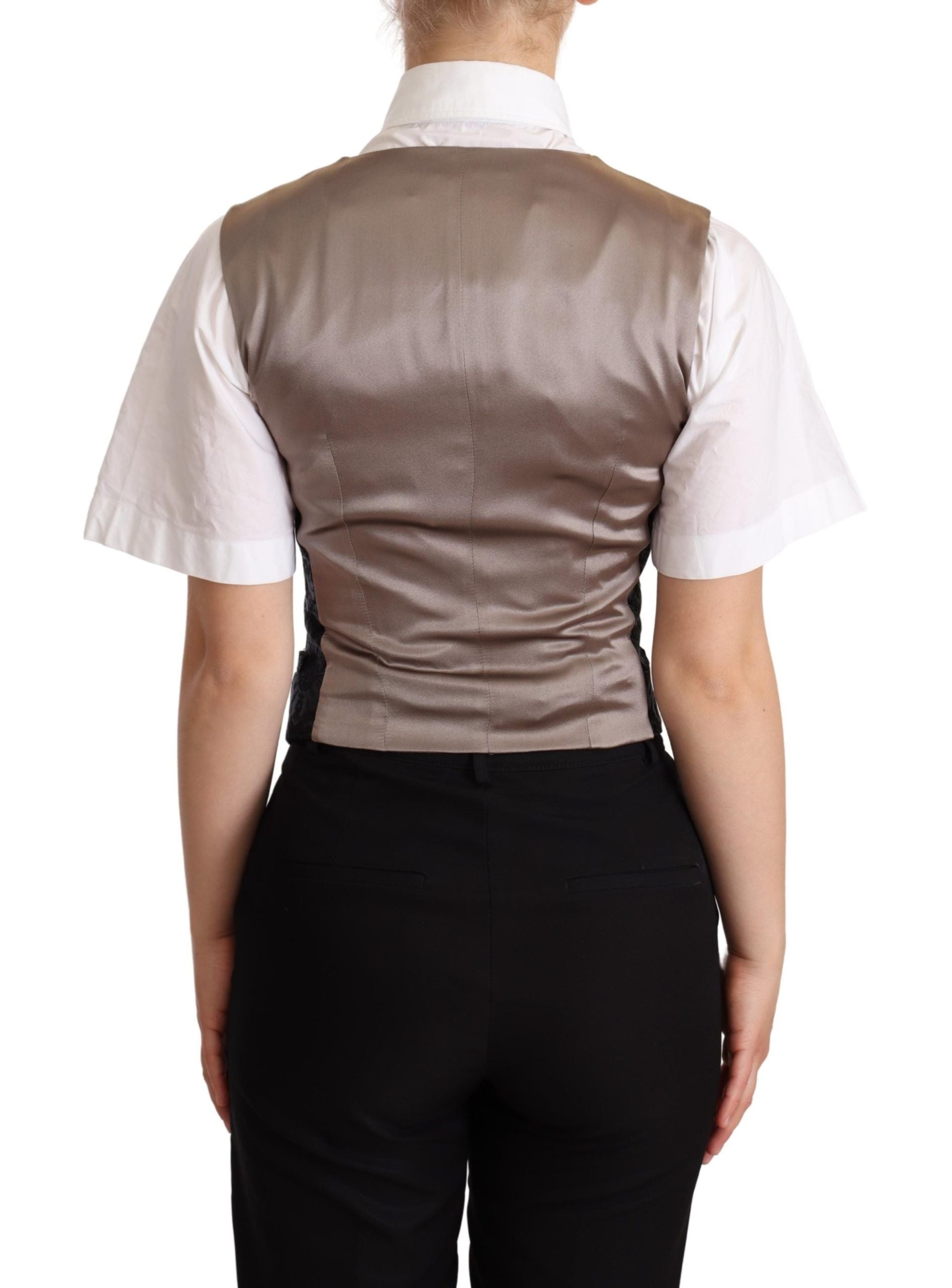 Dolce & Gabbana Black Jacquard Floral Waistcoat Vest Green Dolce & Gabbana