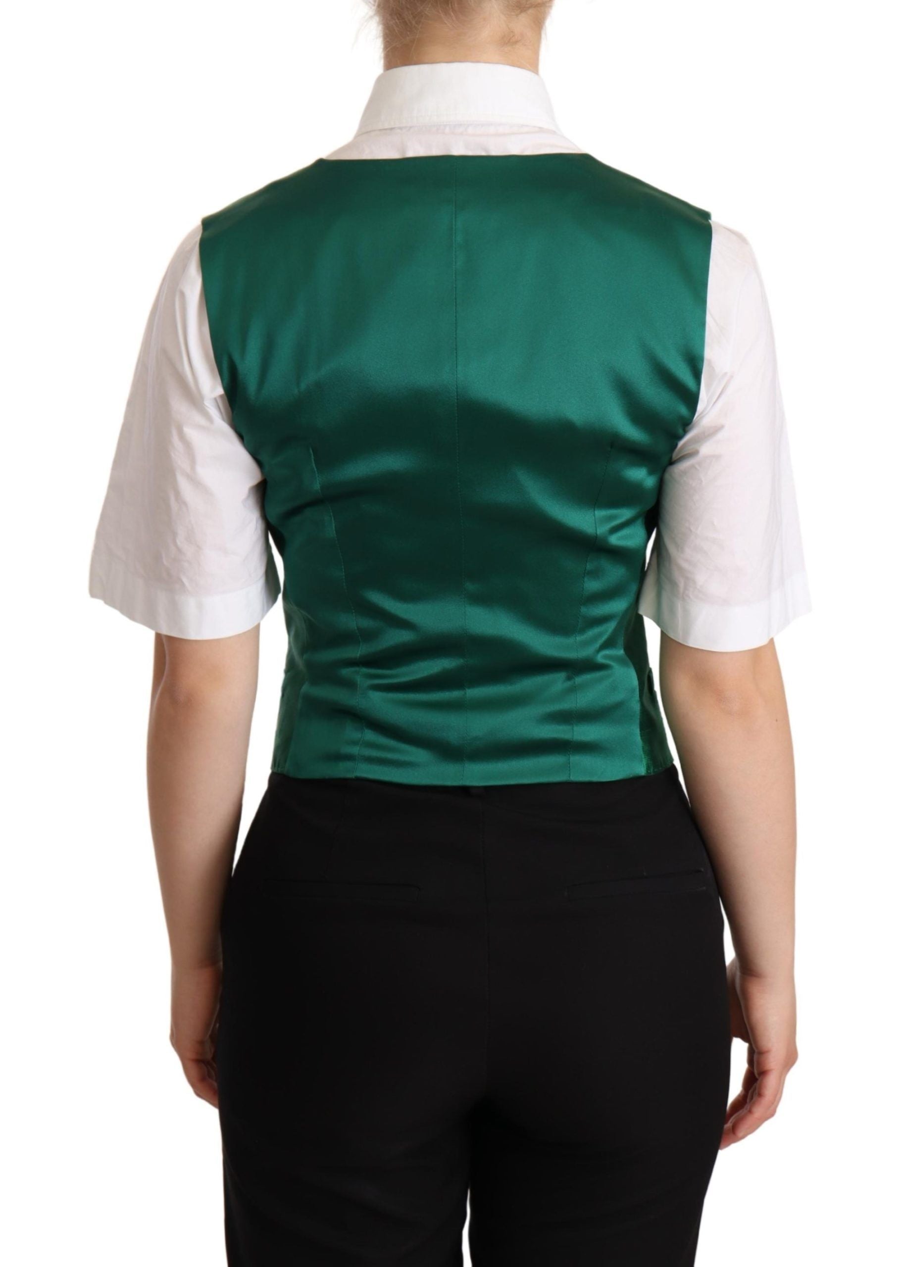Dolce & Gabbana Green Silk Satin Sleeveless Waistcoat Vest Dolce & Gabbana