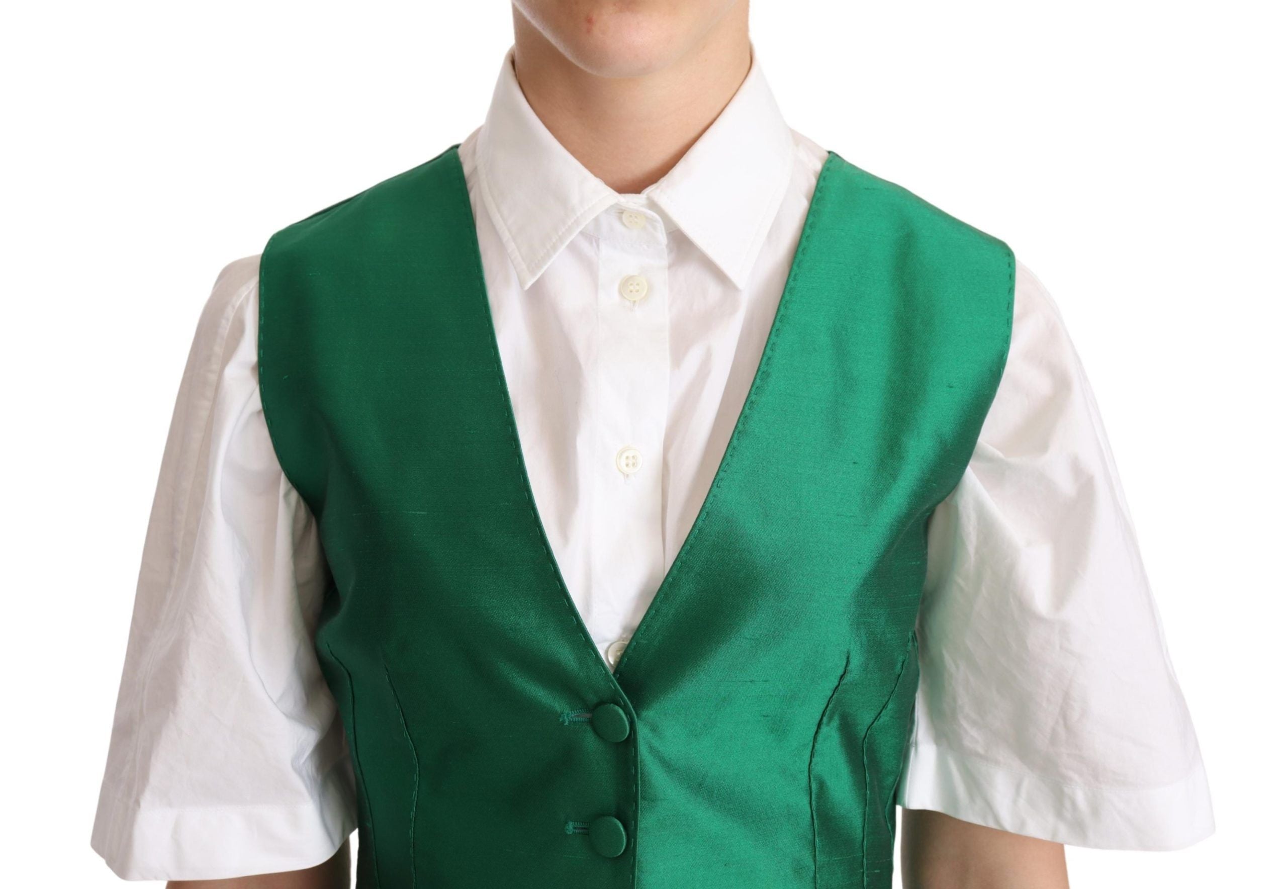 Dolce & Gabbana Green Silk Satin Sleeveless Waistcoat Vest Dolce & Gabbana