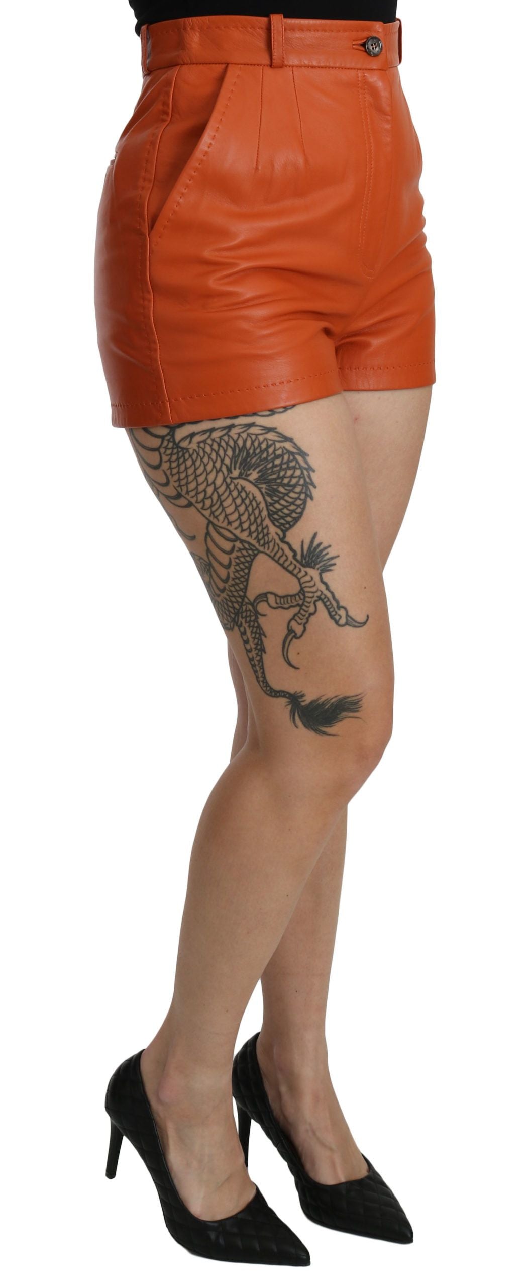 Dolce & Gabbana Orange Leather High Waist Hot Pants Shorts Dolce & Gabbana