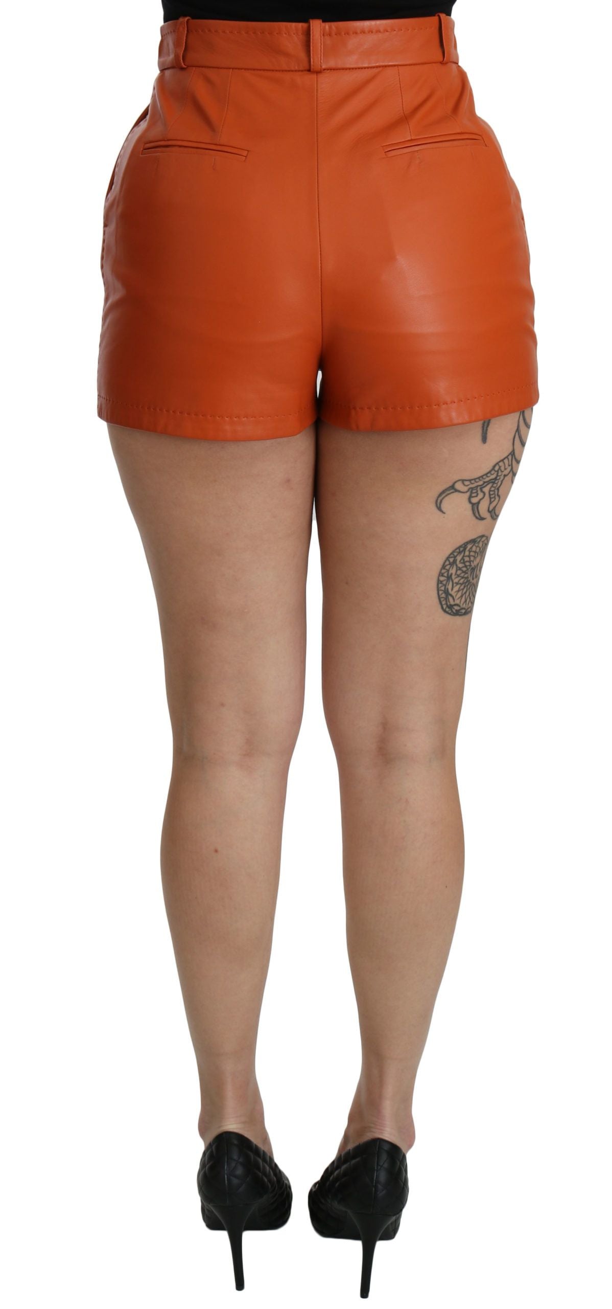Dolce & Gabbana Orange Leather High Waist Hot Pants Shorts Dolce & Gabbana
