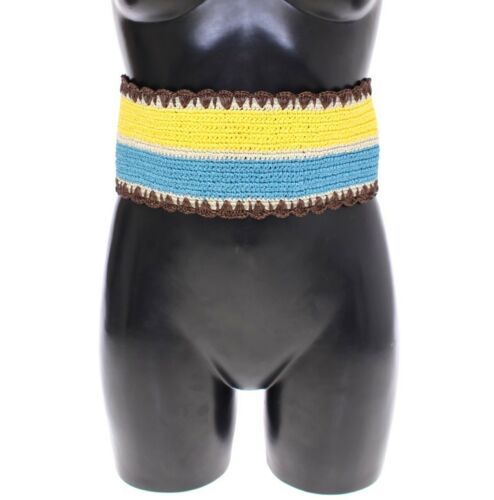 Dolce & Gabbana Yellow Striped Wide Waist Raffia Belt Dolce & Gabbana