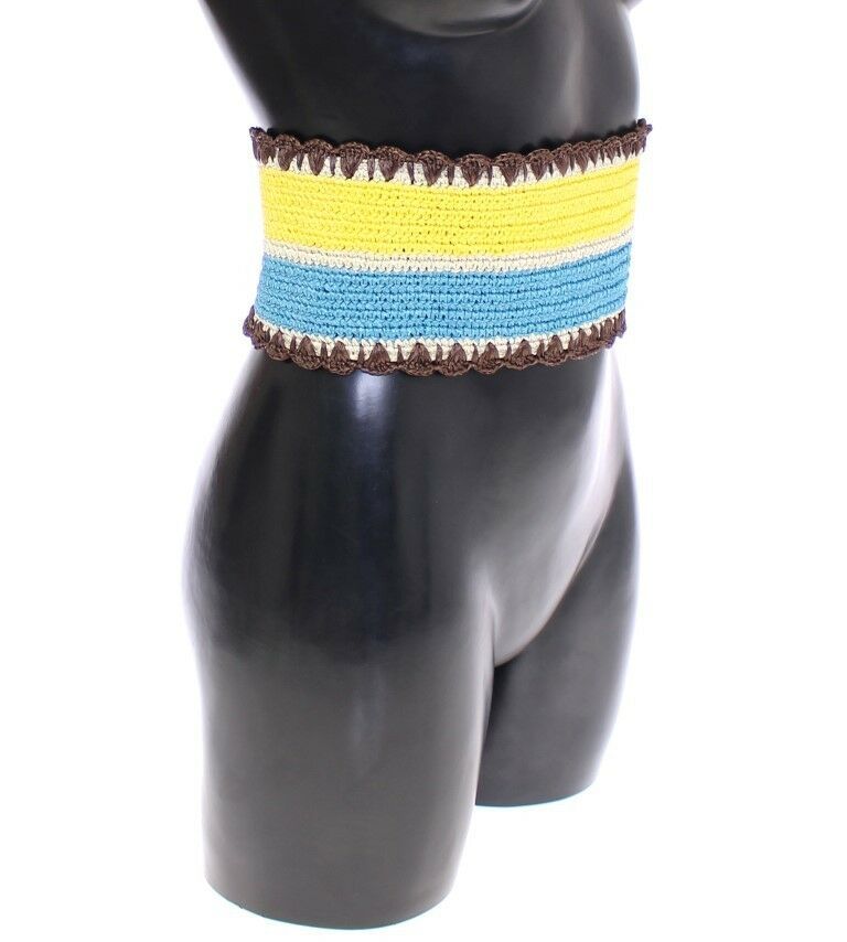 Dolce & Gabbana Yellow Striped Wide Waist Raffia Belt Dolce & Gabbana