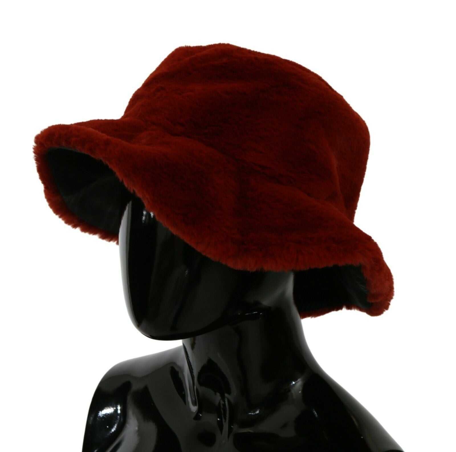 Dolce & Gabbana Red Bordeaux Fur Wide Brim Bucket  Hat Dolce & Gabbana