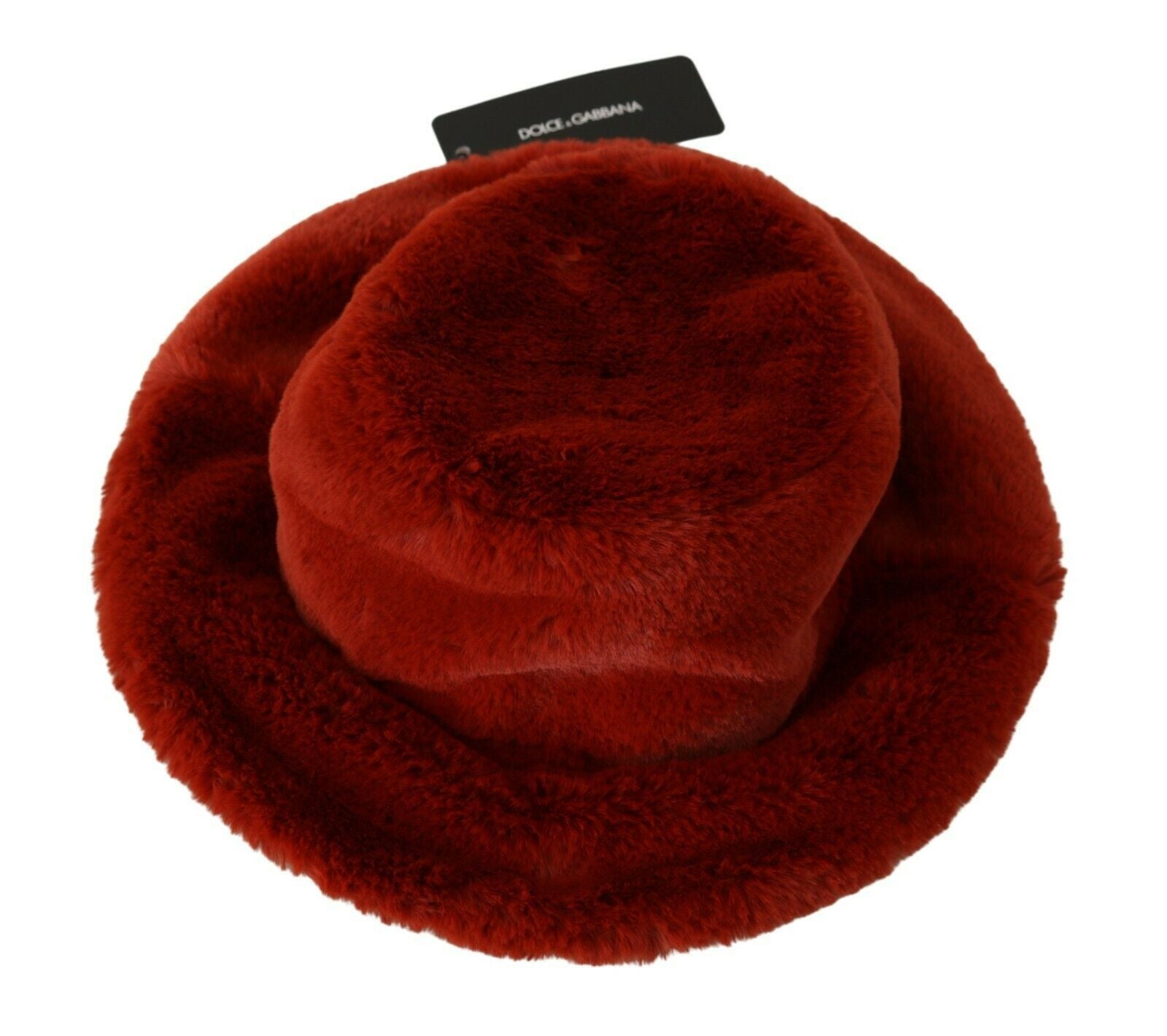 Dolce & Gabbana Red Bordeaux Fur Wide Brim Bucket  Hat Dolce & Gabbana