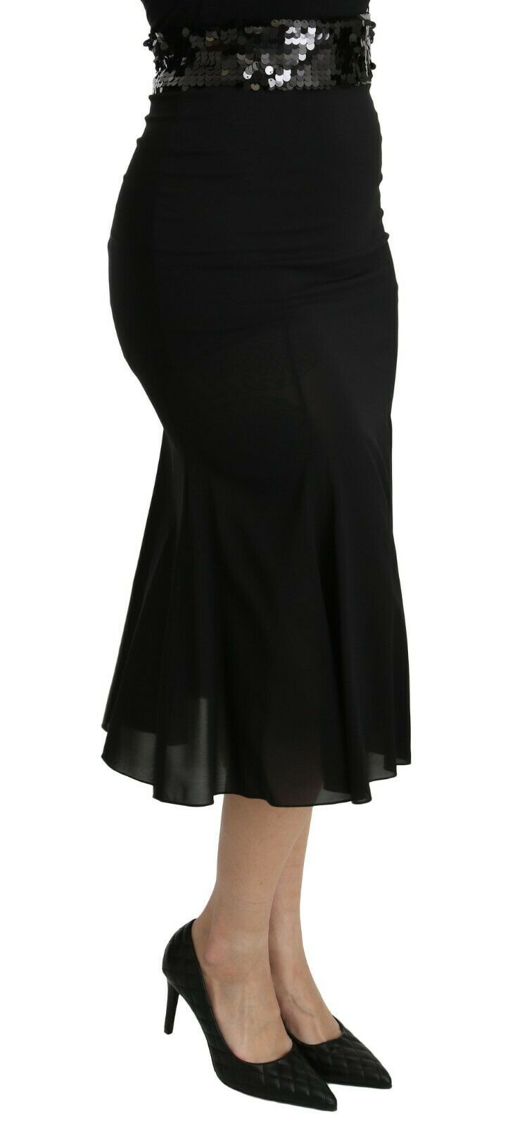 Dolce & Gabbana Black Mermaid High Waist Midi Silk Skirt Dolce & Gabbana