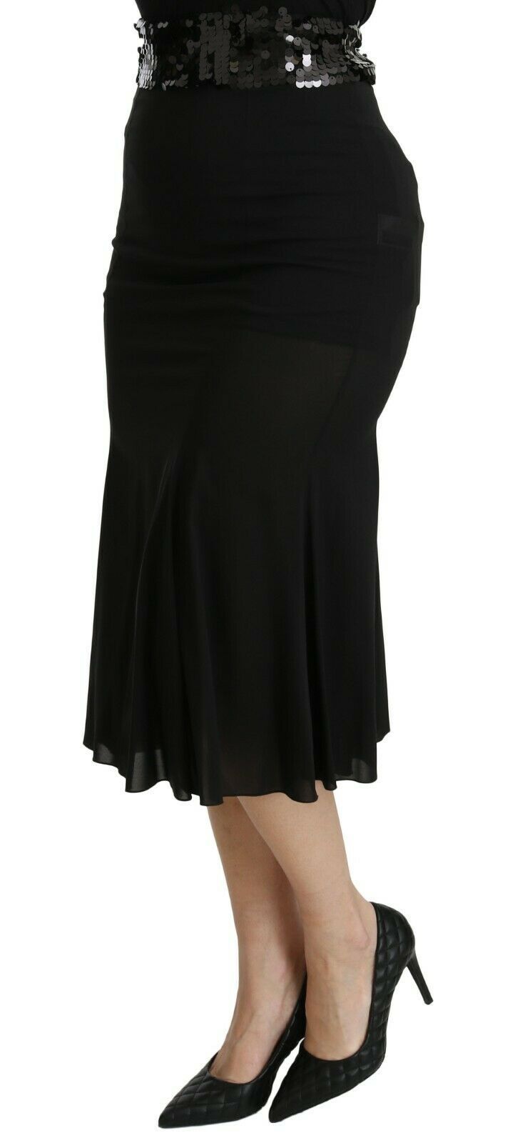 Dolce & Gabbana Black Mermaid High Waist Midi Silk Skirt Dolce & Gabbana