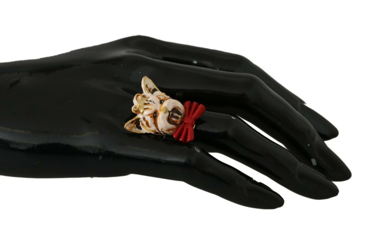 Dolce & Gabbana Gold Brass Resin Beige Dog Pet Branded Accessory Ring Dolce & Gabbana