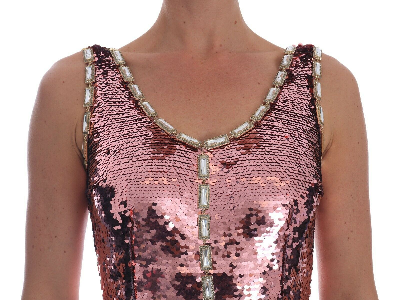 Dolce & Gabbana Pink Sequined Sheath Crystal Dress Gown Dolce & Gabbana