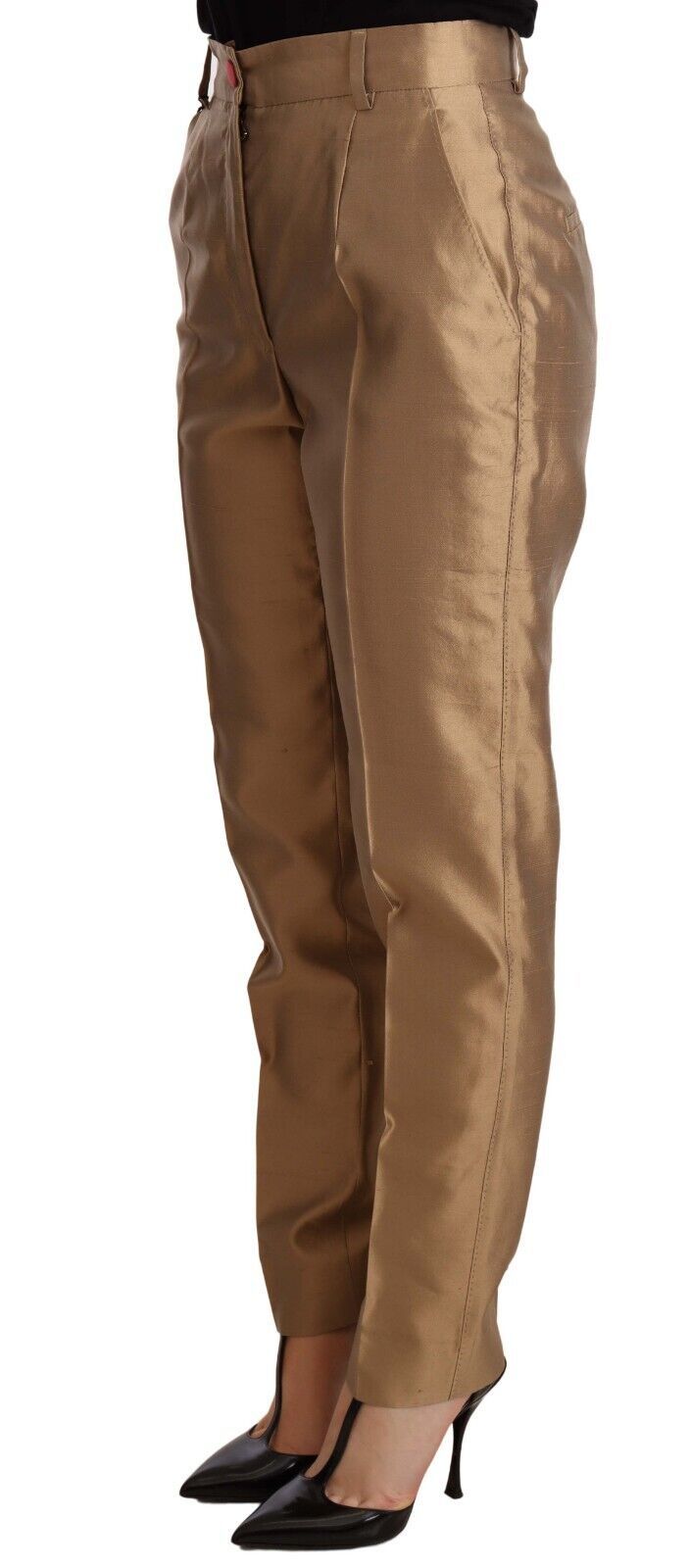 Dolce & Gabbana Gold Silk Tapered Trouser Metallic Pants Dolce & Gabbana