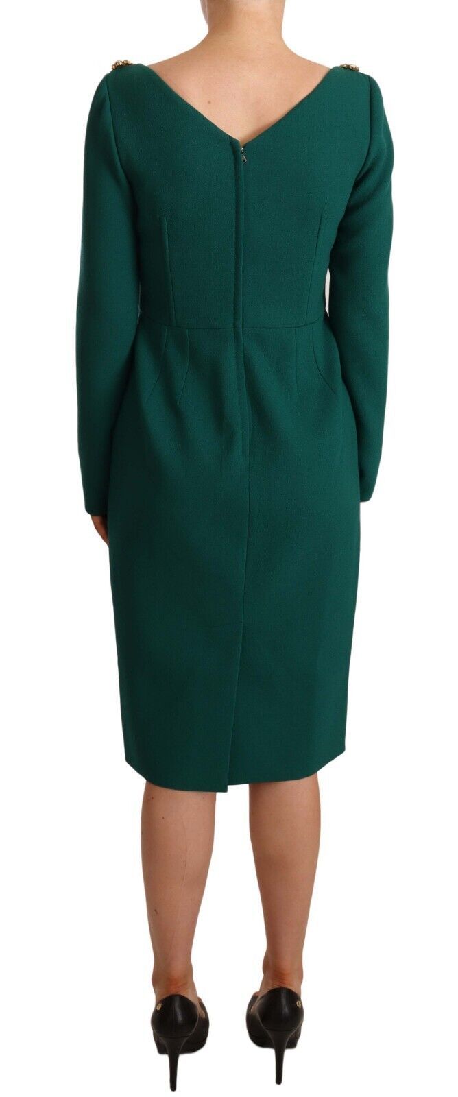 Dolce & Gabbana Green Stretch Crepe Crystal Midi Dress Dolce & Gabbana