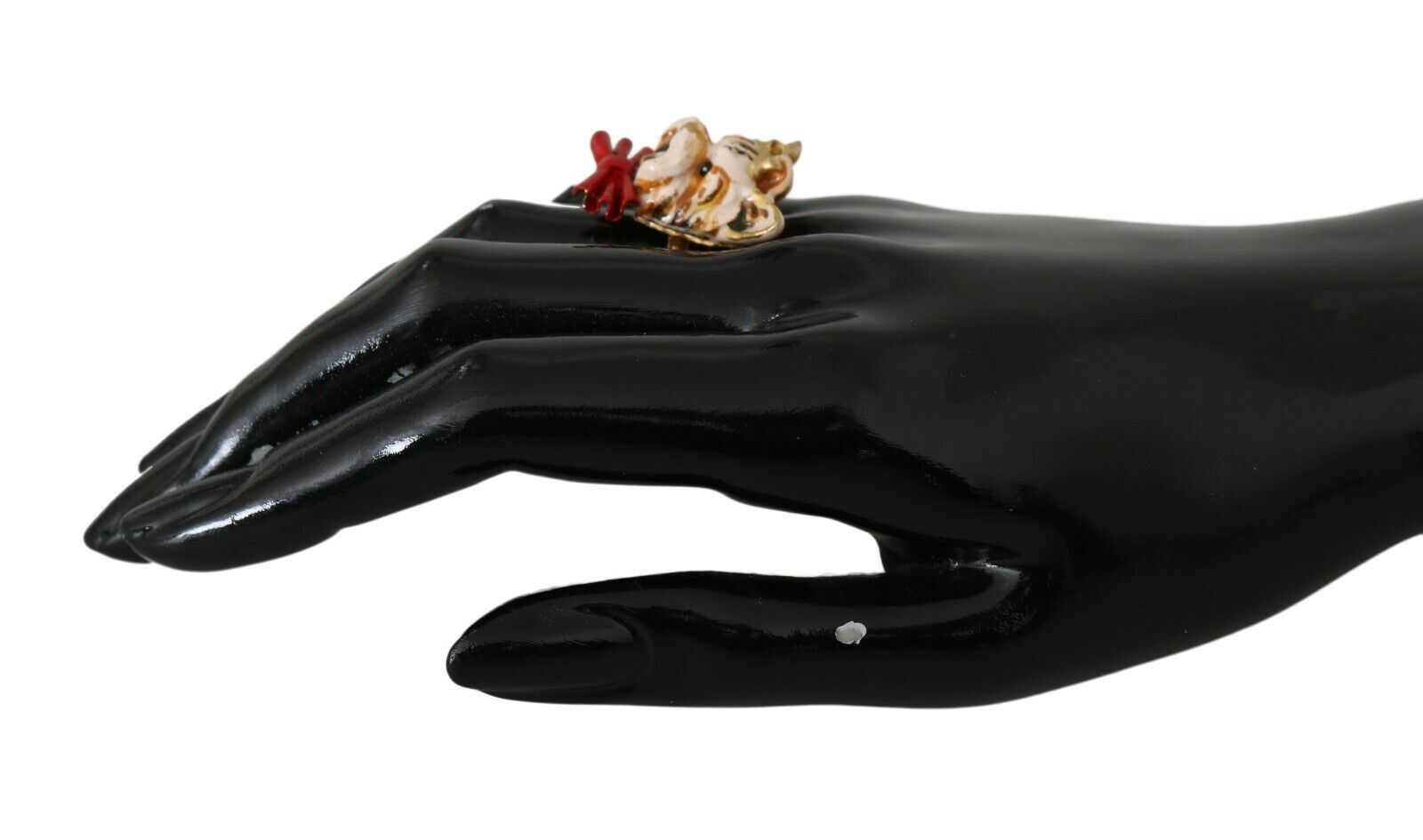 Dolce & Gabbana Beige Dog Pet Branded Accessory Gold Brass Resin Ring Dolce & Gabbana