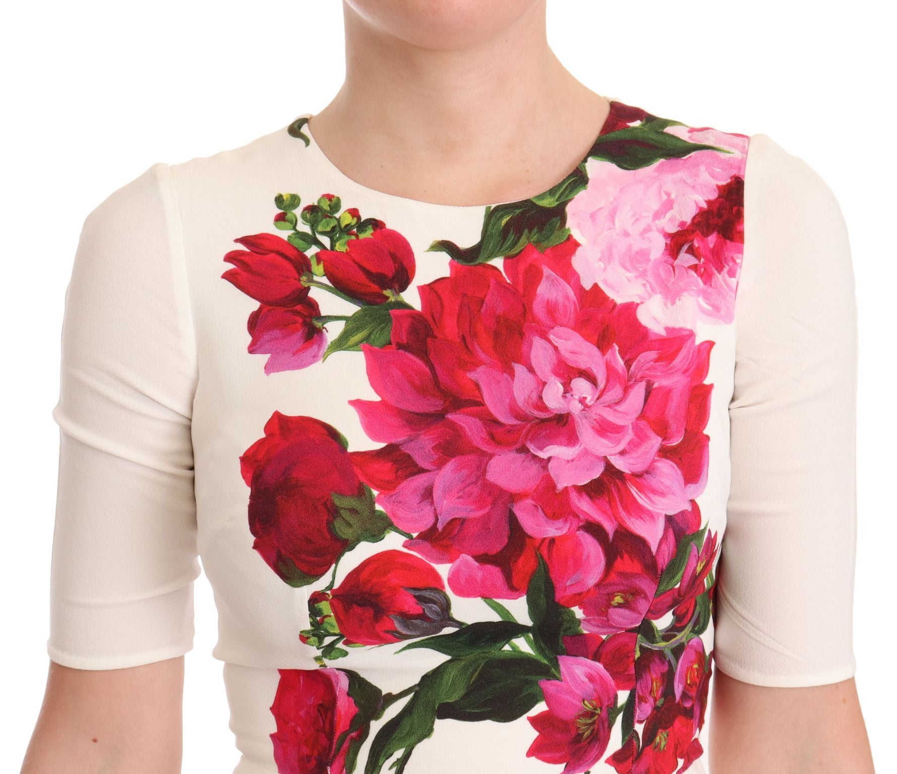 Dolce & Gabbana White Floral Printed Crepe Midi Slit Dress Dolce & Gabbana