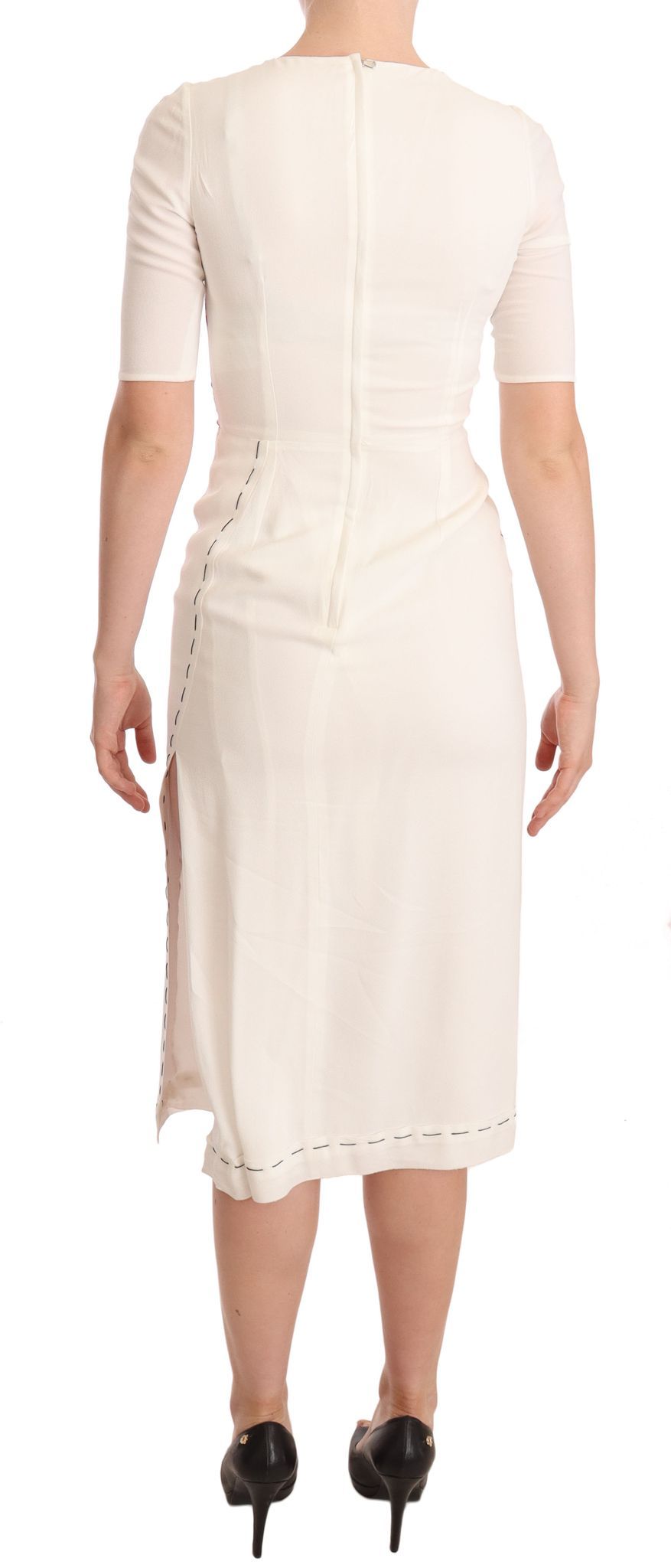 Dolce & Gabbana White Floral Printed Crepe Midi Slit Dress Dolce & Gabbana