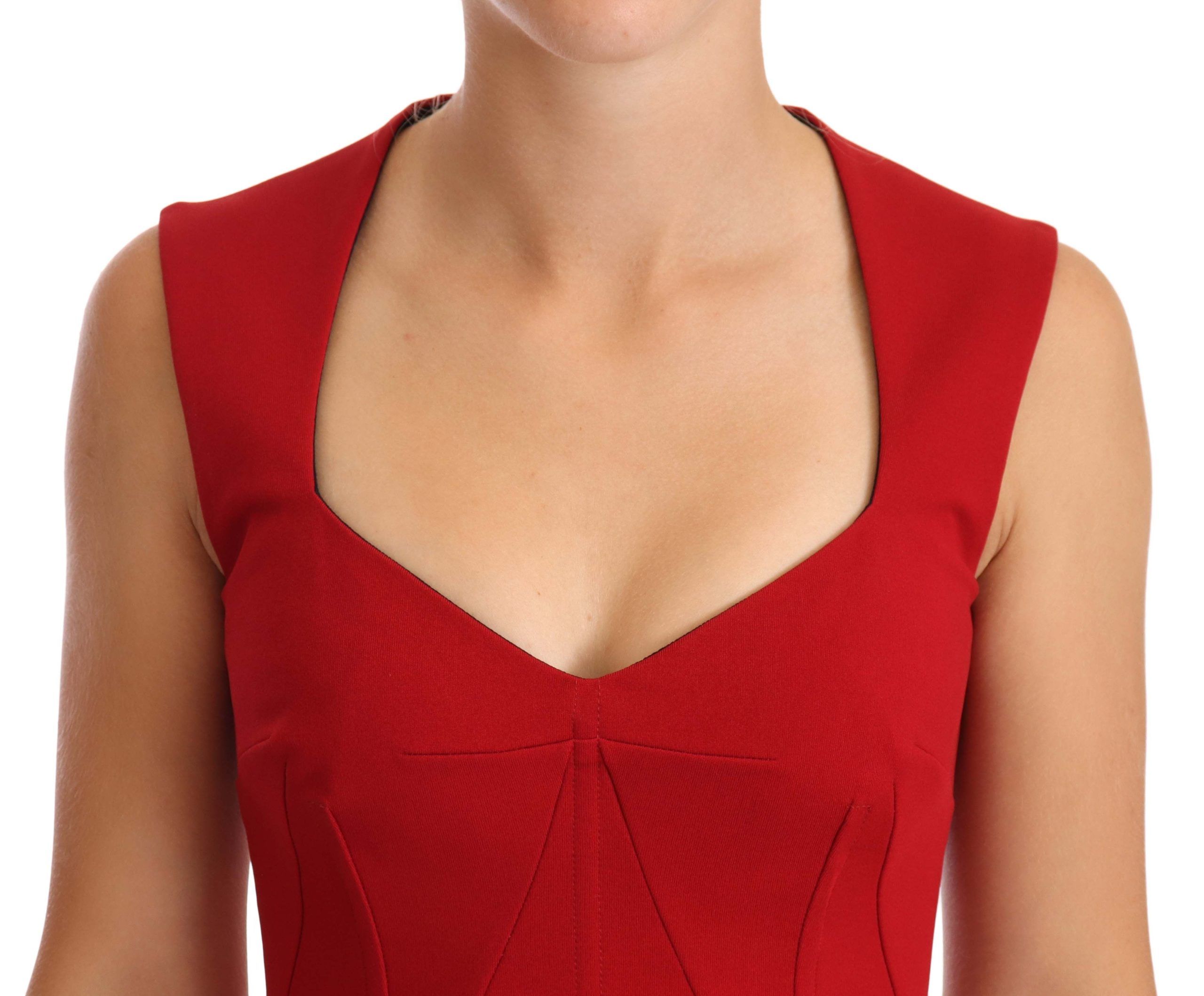 Dolce & Gabbana Red Sweetheart Sleeveless Midi Stretch Dress Dolce & Gabbana
