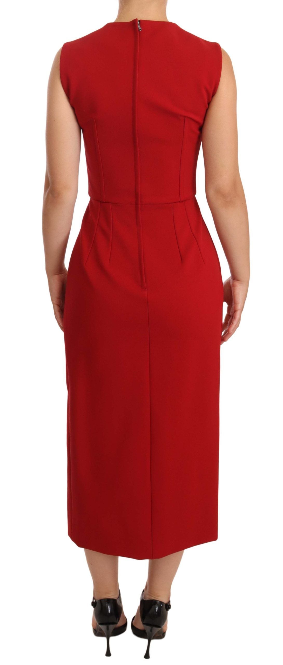 Dolce & Gabbana Red Sweetheart Sleeveless Midi Stretch Dress Dolce & Gabbana