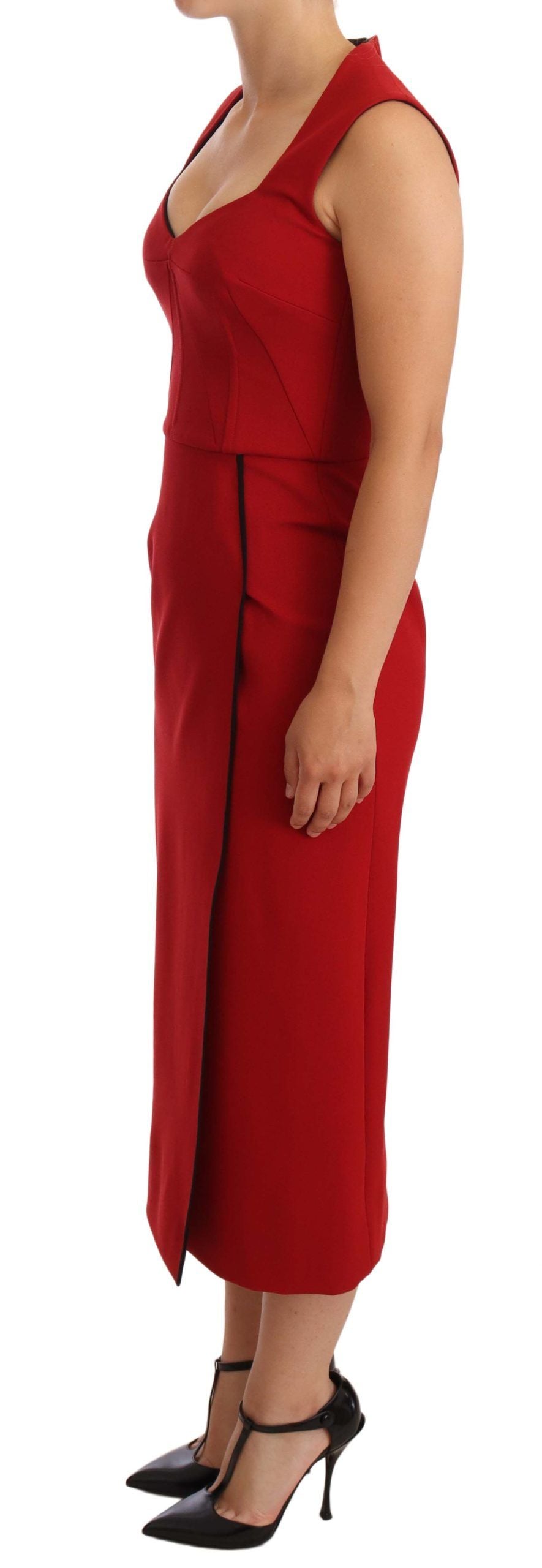 Dolce & Gabbana Red Sweetheart Sleeveless Midi Stretch Dress Dolce & Gabbana
