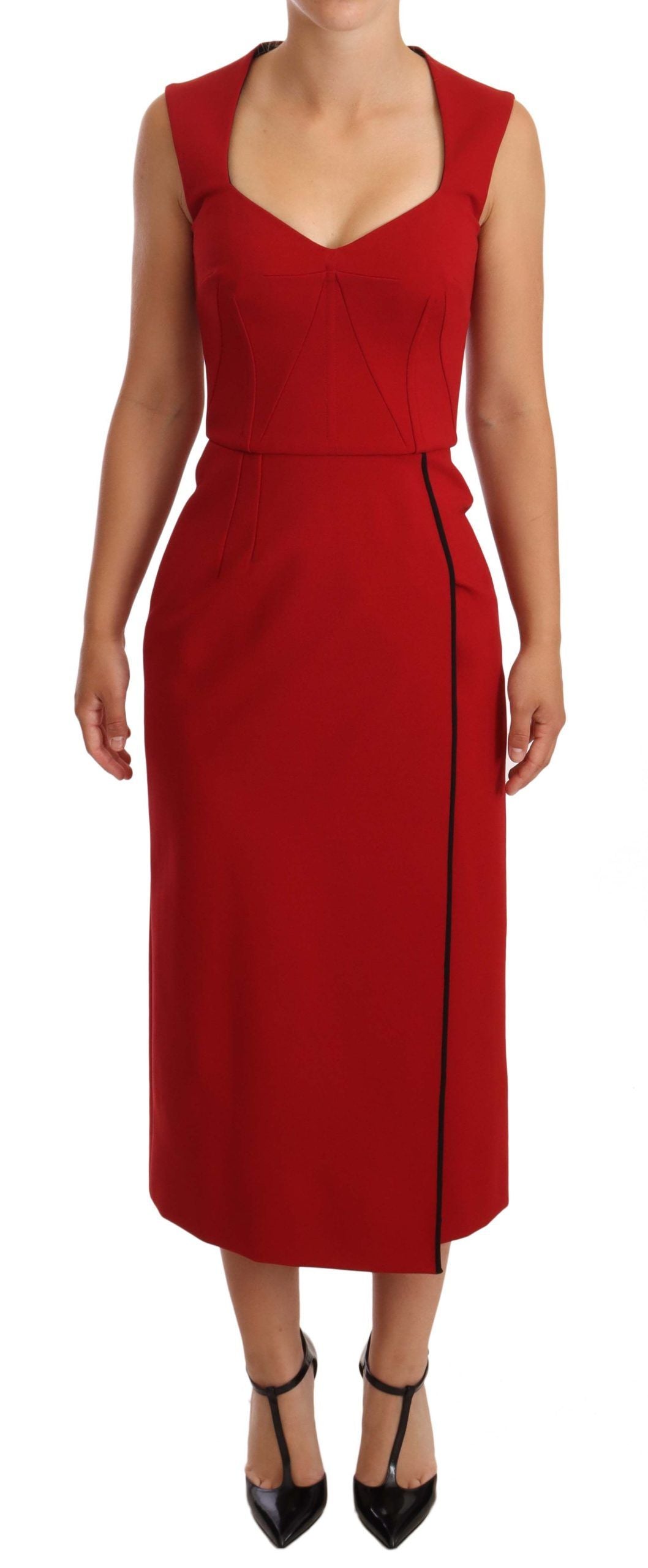 Dolce & Gabbana Red Sweetheart Sleeveless Midi Stretch Dress Dolce & Gabbana