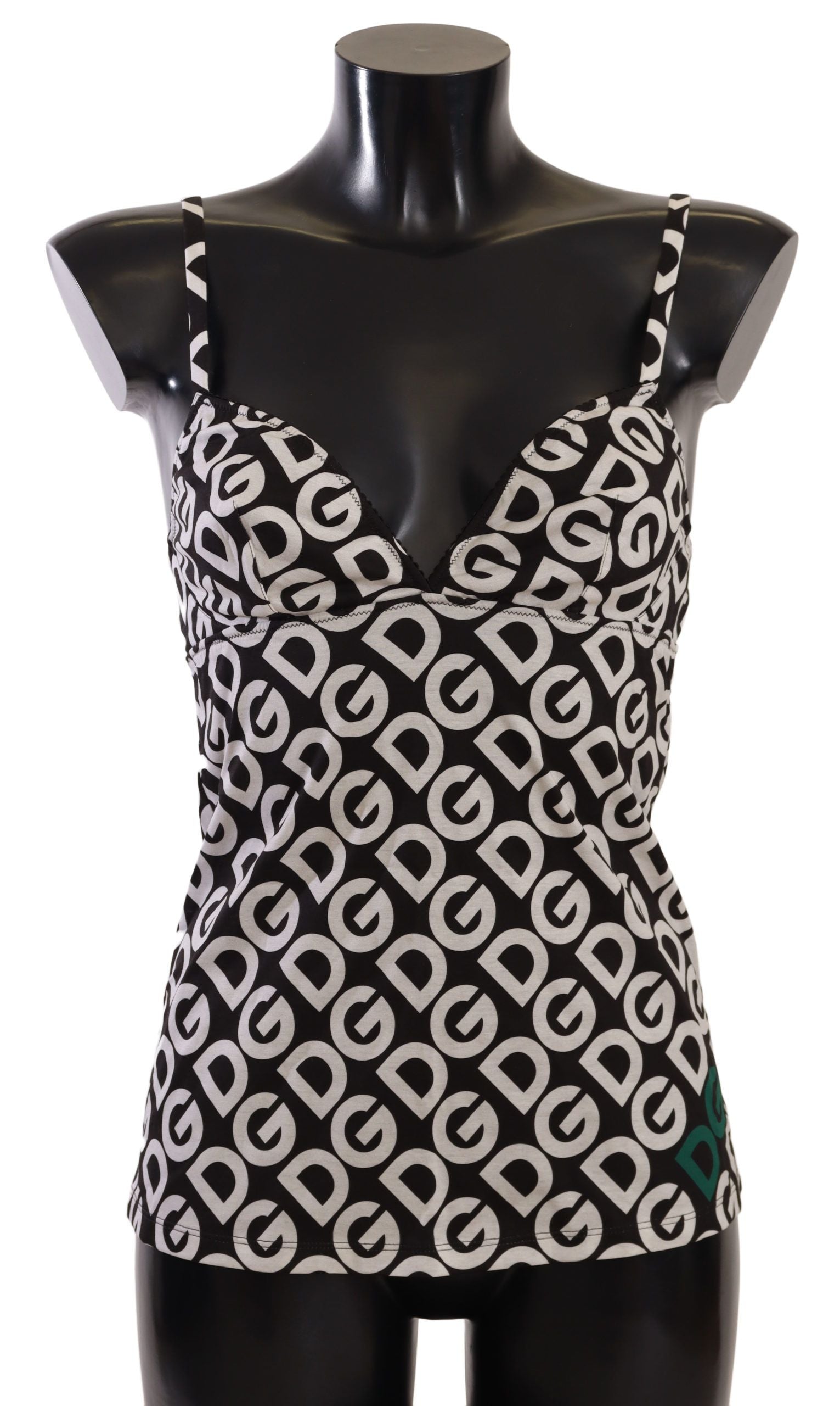 Dolce & Gabbana Black White Logo Print Camisole Top Underwear Dolce & Gabbana