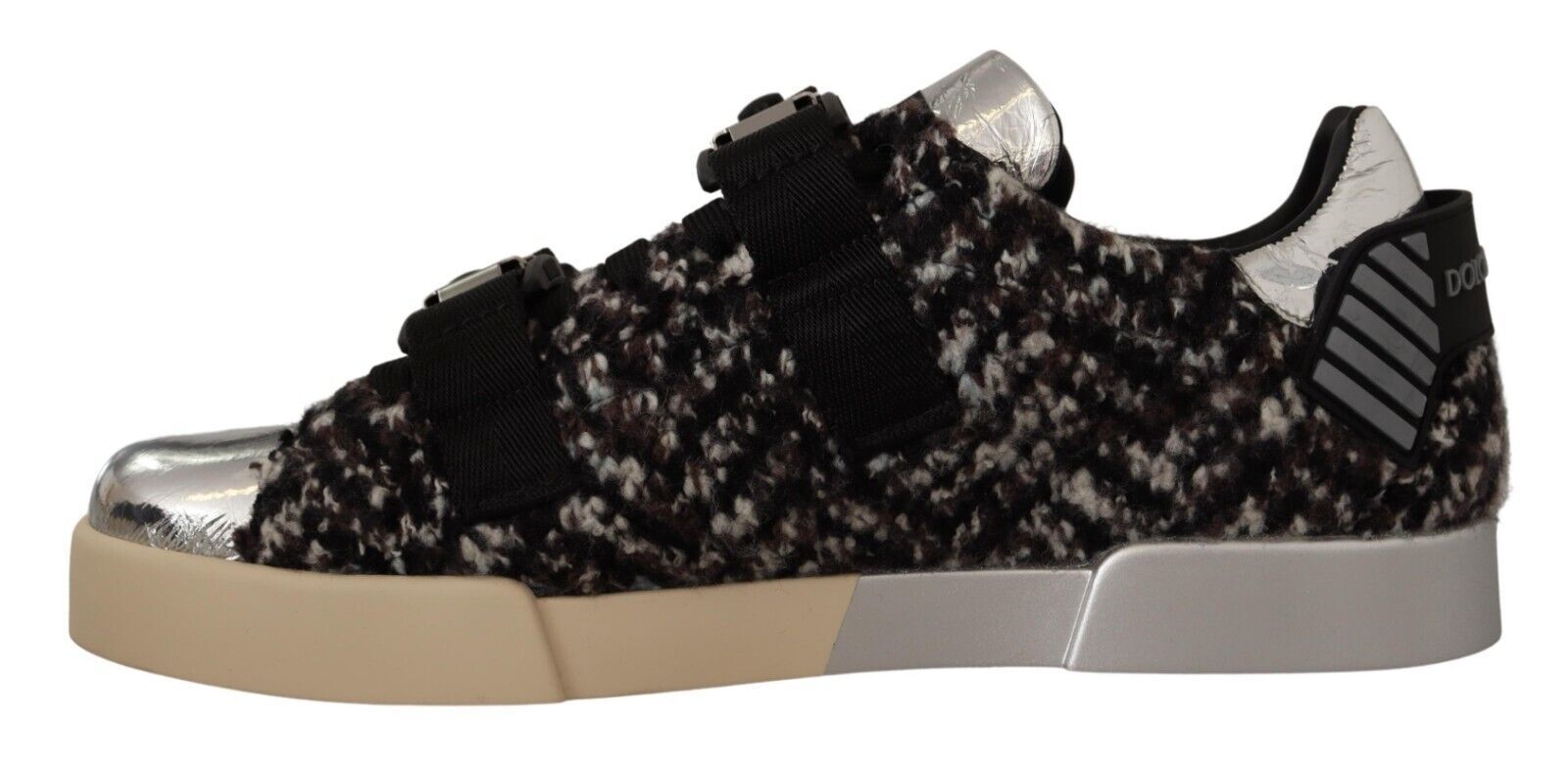 Dolce & Gabbana Silver Leather Brown Cotton Wool Sneakers Shoes Dolce & Gabbana