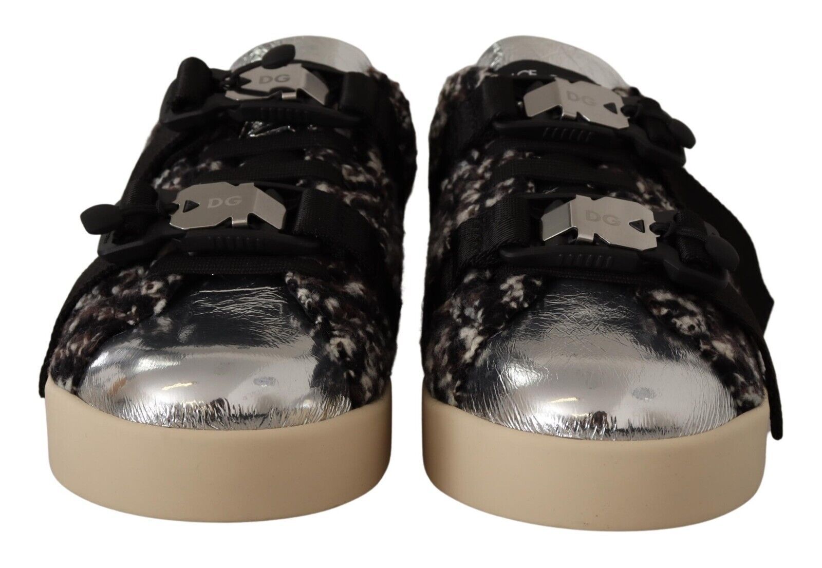 Dolce & Gabbana Silver Leather Brown Cotton Wool Sneakers Shoes Dolce & Gabbana