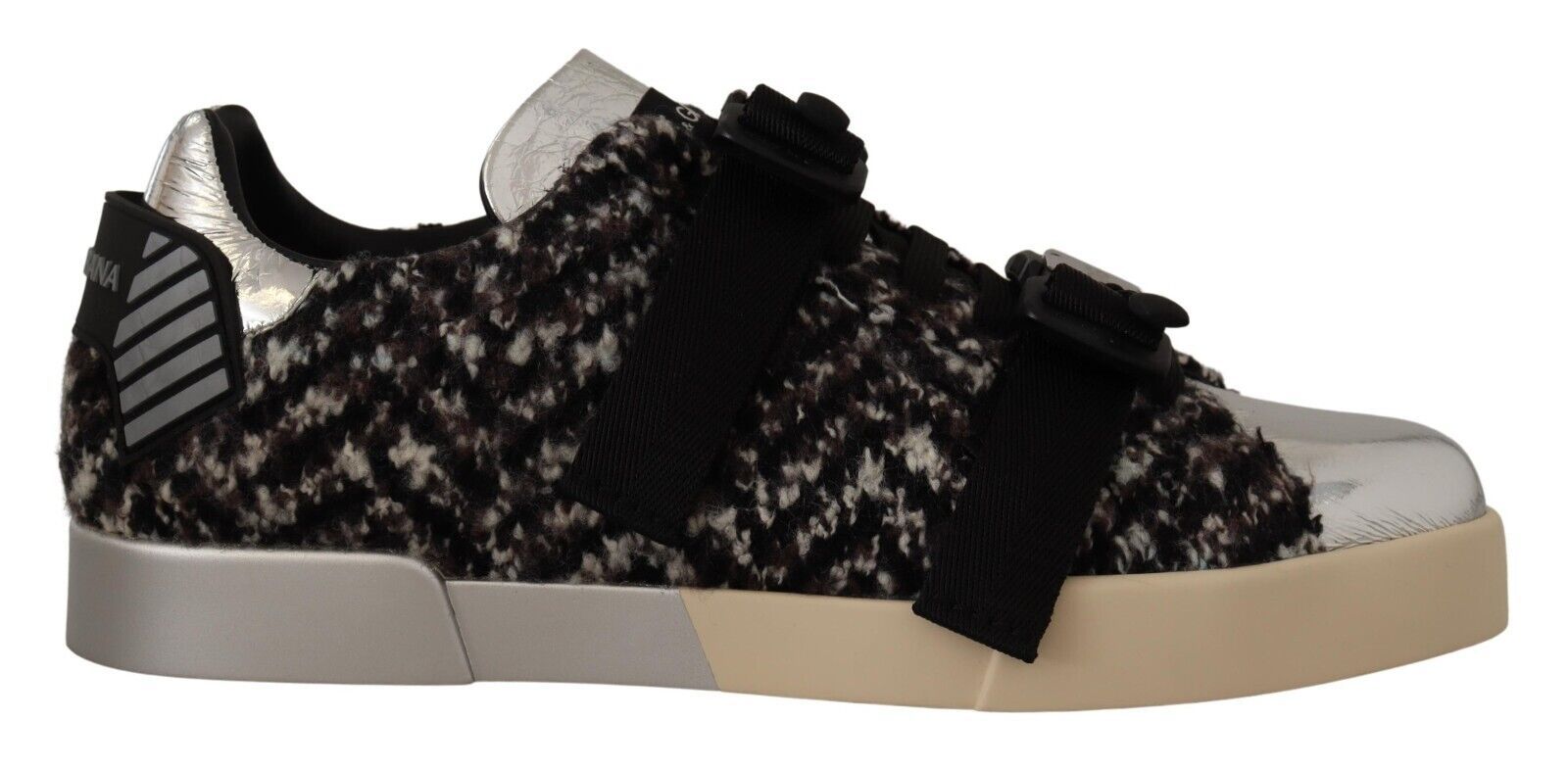 Dolce & Gabbana Silver Leather Brown Cotton Wool Sneakers Shoes Dolce & Gabbana