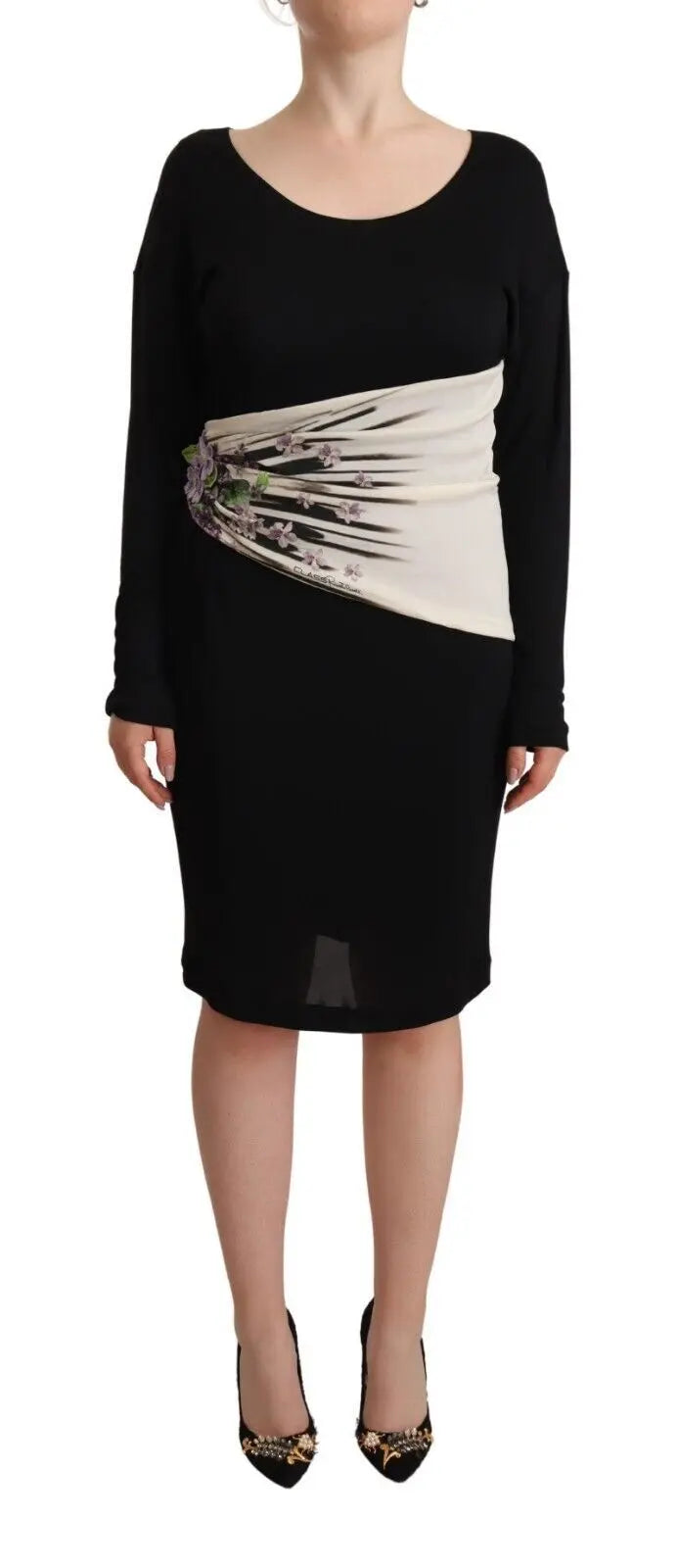 Roberto Cavalli Black Silver Sheath Knee Length Dress Roberto Cavalli