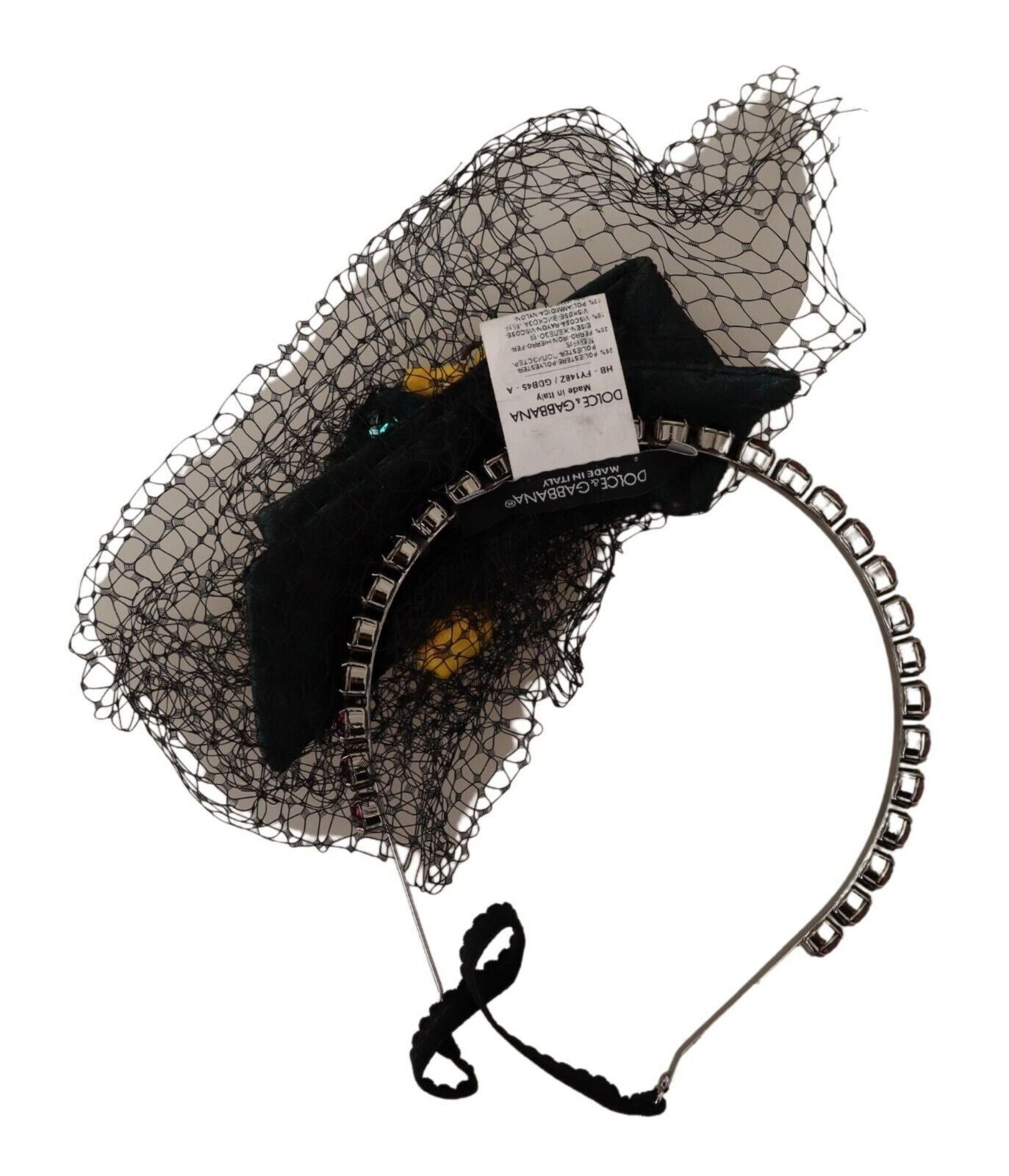 Dolce & Gabbana Silver Tiara Crystals Fruits Black Mesh Diadem Headband Dolce & Gabbana