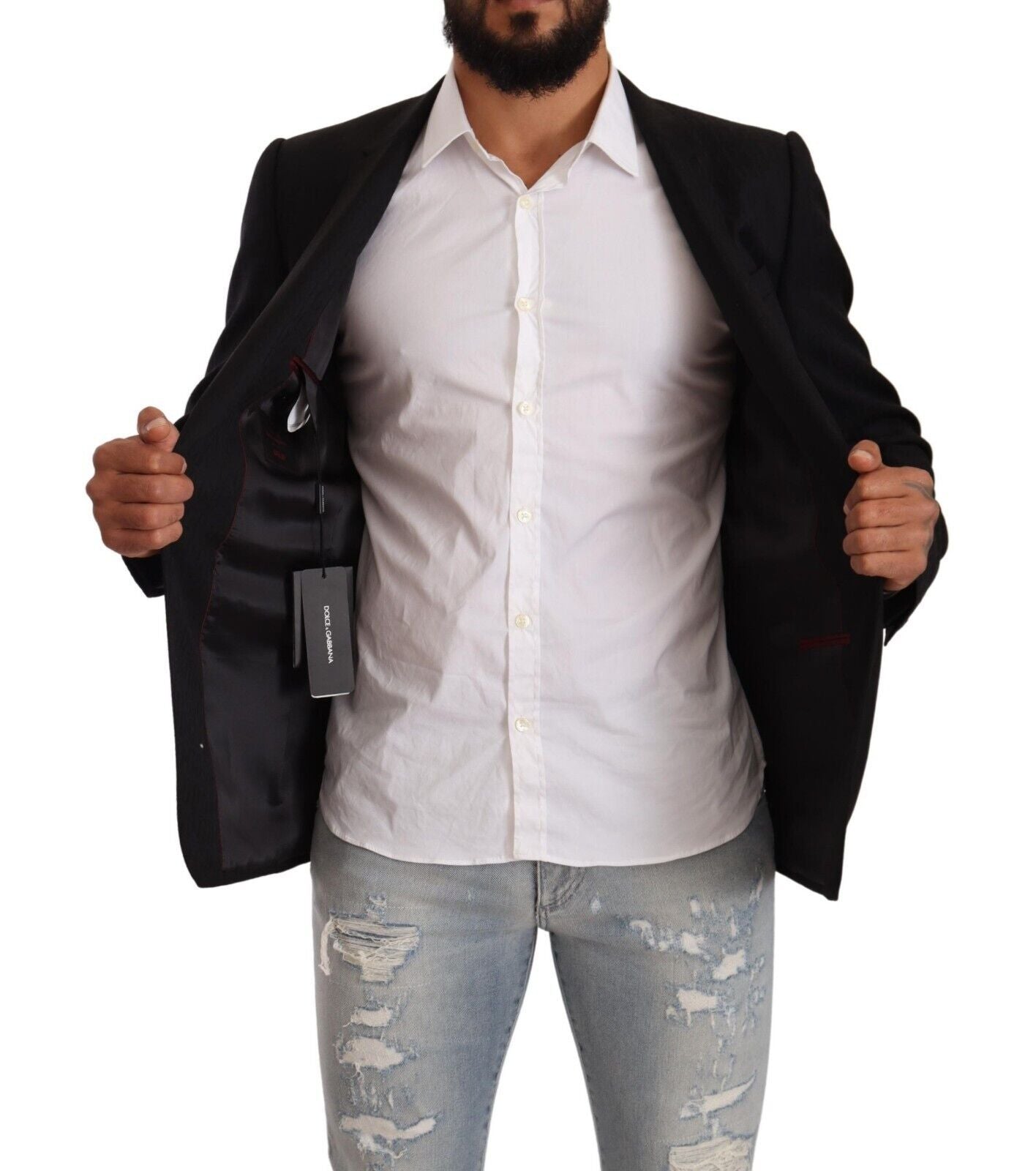 Dolce & Gabbana Black Wool Single Breasted Suit GOLD Jacket Dolce & Gabbana