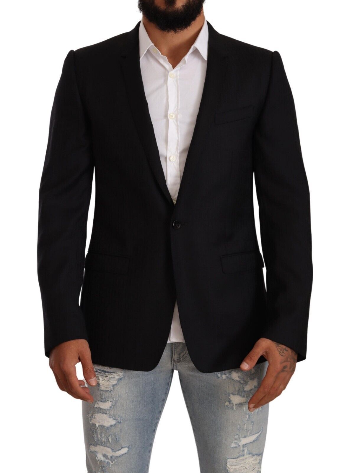 Dolce & Gabbana Black Wool Single Breasted Suit GOLD Jacket Dolce & Gabbana