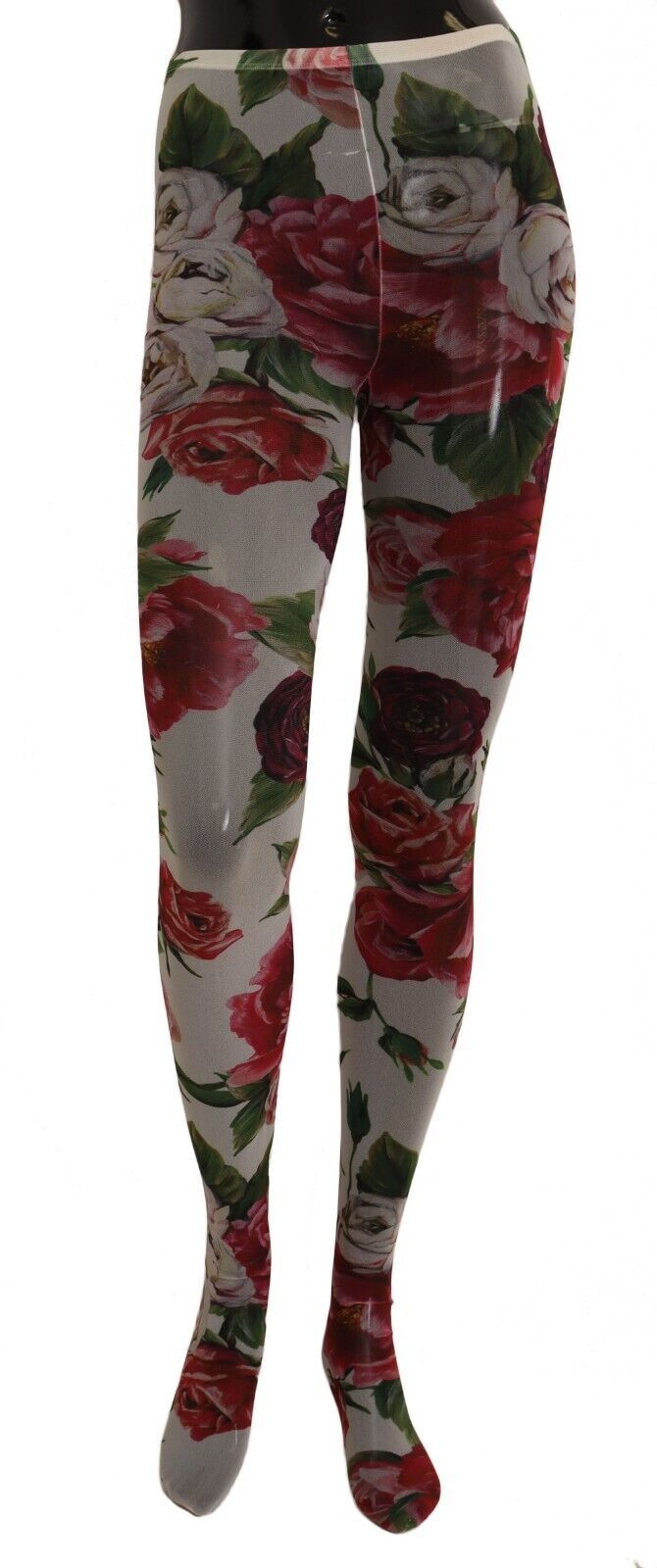 Dolce & Gabbana White Floral Print Tights Nylon Stockings Dolce & Gabbana