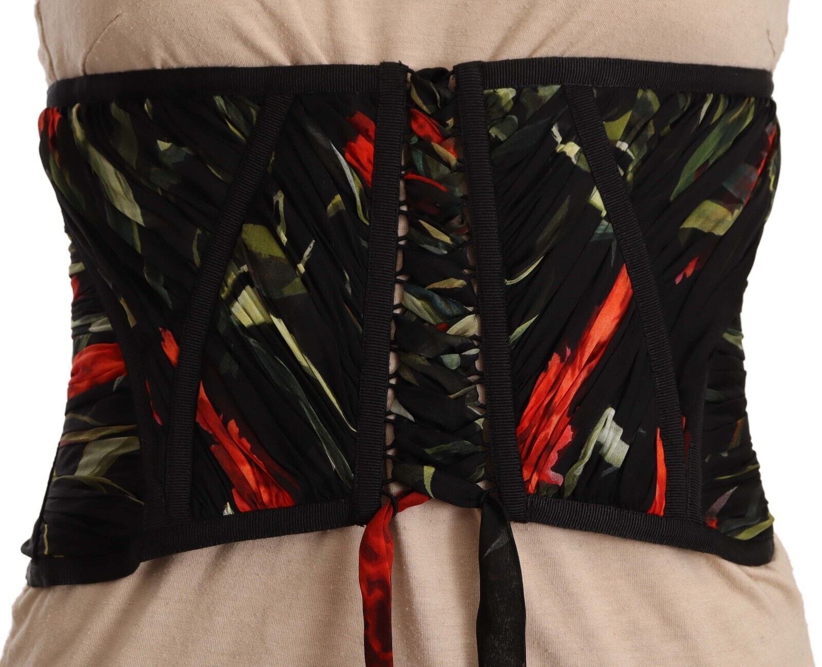 Dolce & Gabbana Black Corset Belt Stretch Waist Strap Silk Top Dolce & Gabbana