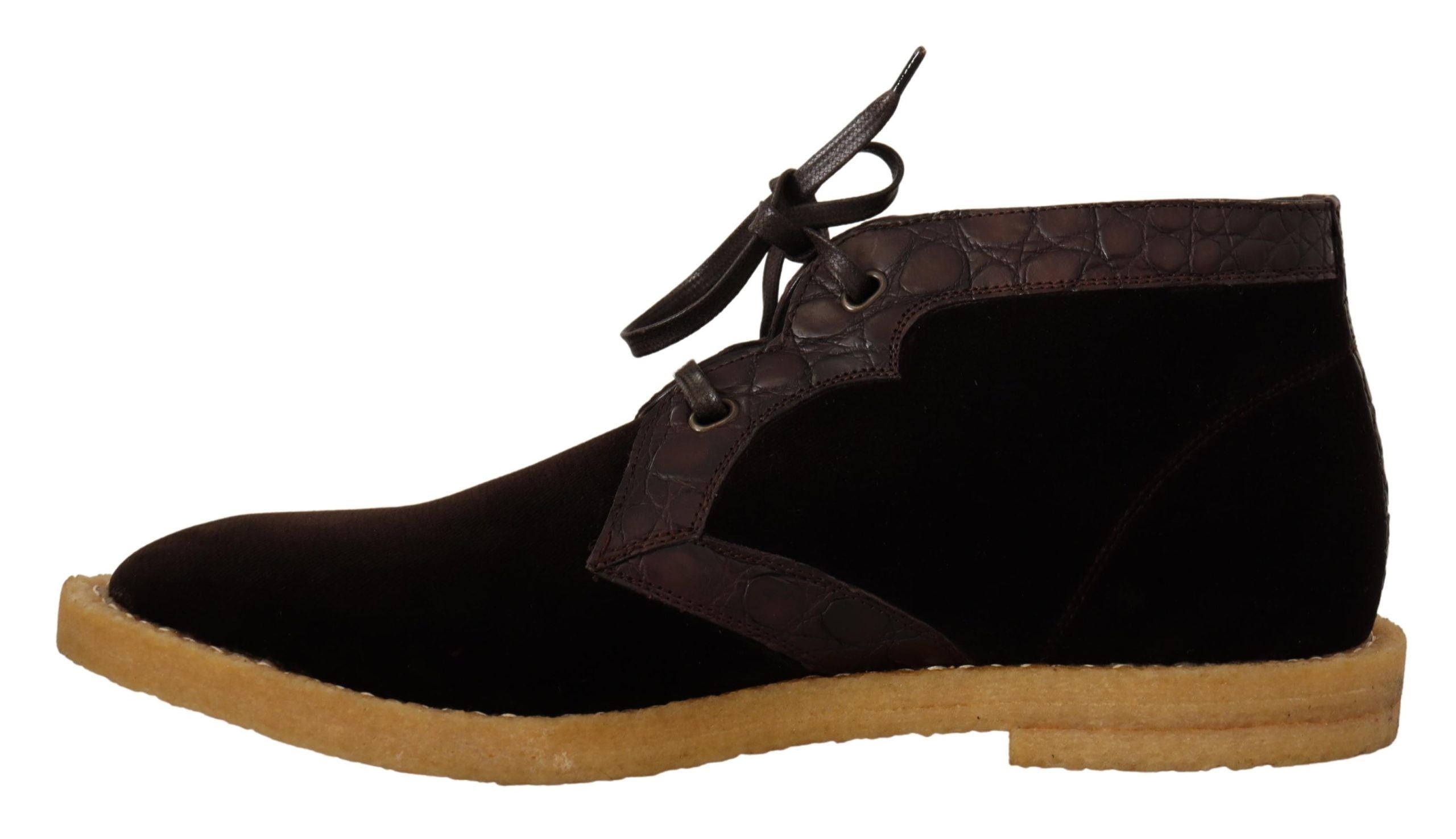 Dolce & Gabbana Brown Velvet Exotic Leather Boots Dolce & Gabbana