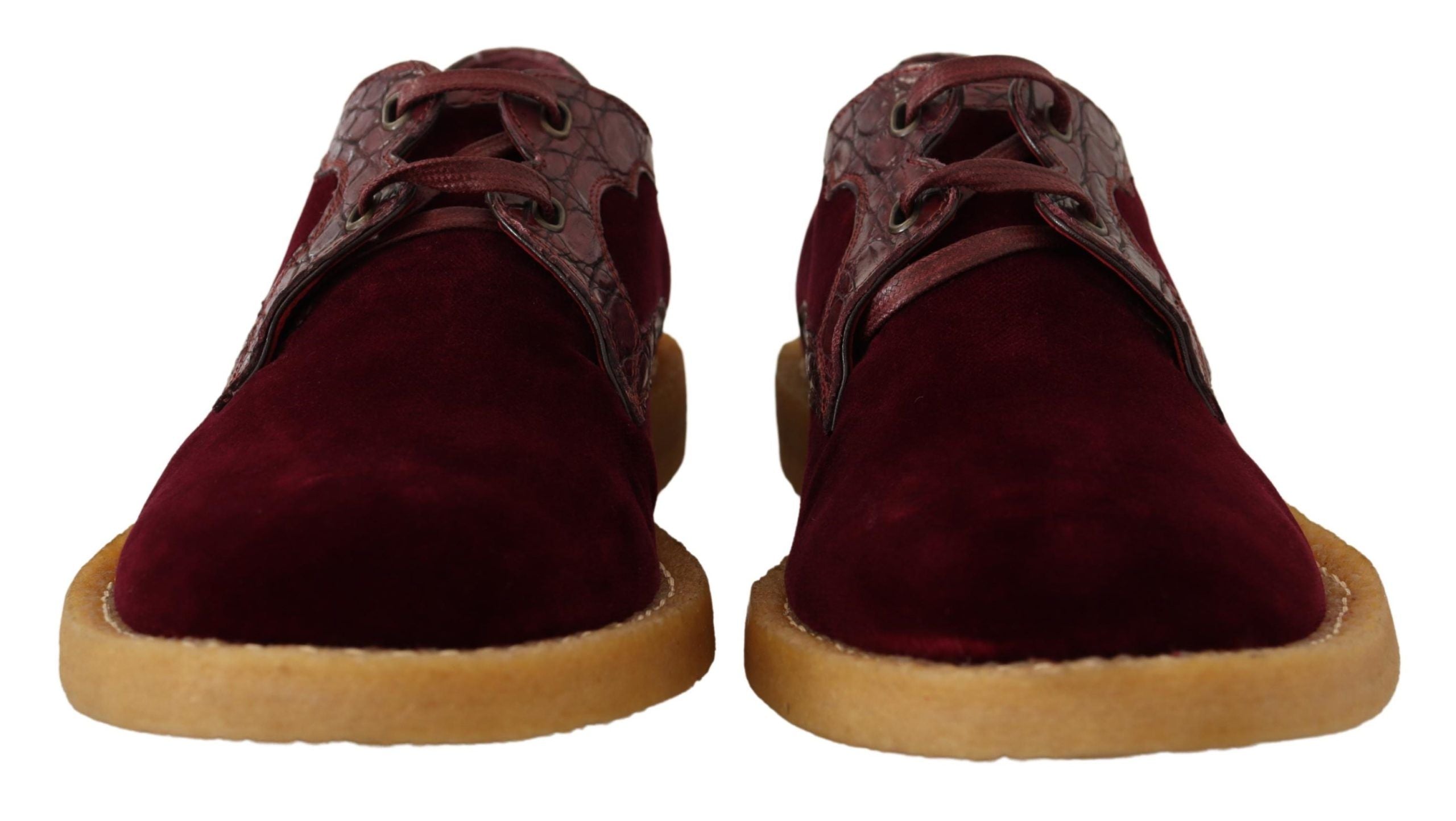 Dolce & Gabbana Bordeaux Velvet Exotic Leather Shoes Dolce & Gabbana