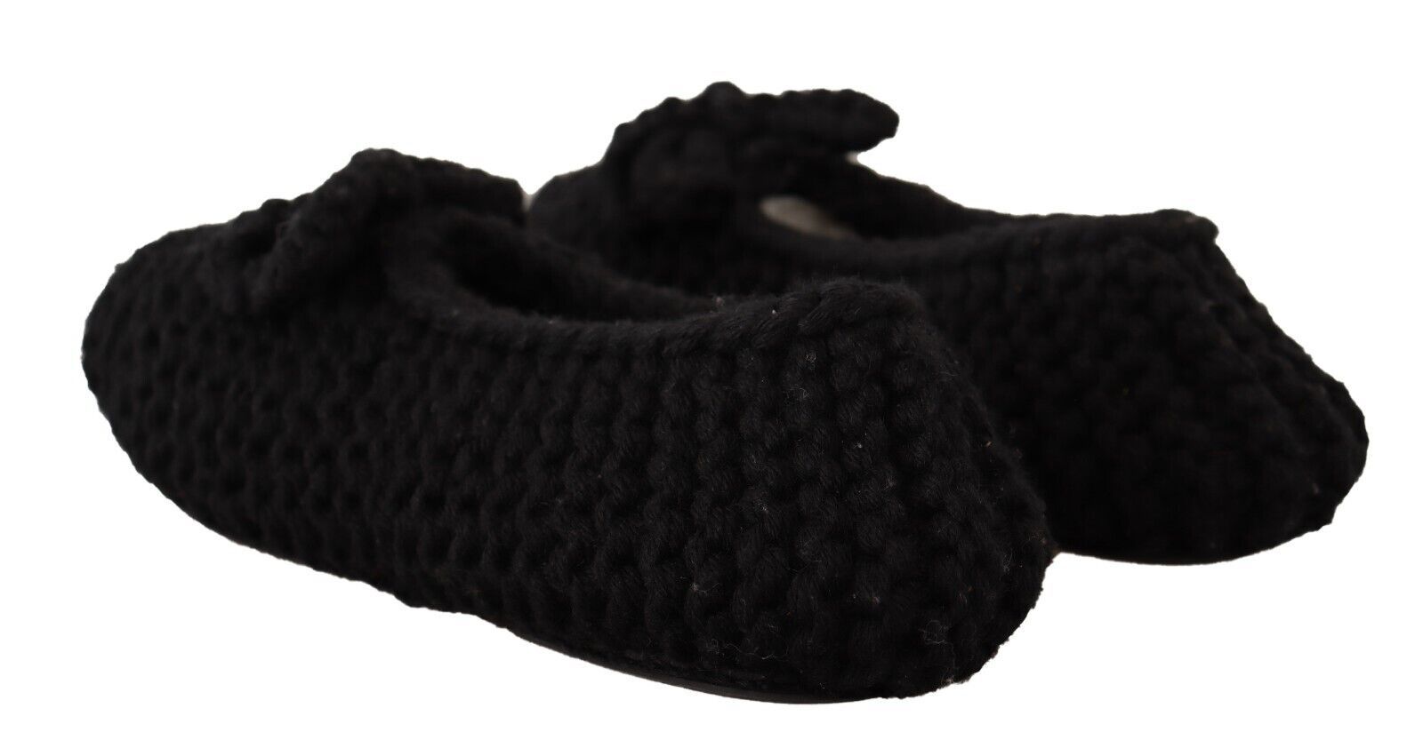 Dolce & Gabbana Black Slip On Ballerina Flats Wool Knit Shoes Dolce & Gabbana
