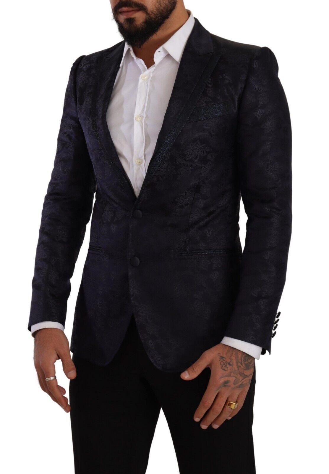 Dolce & Gabbana Blue Floral Jacquard Silk Coat MARTINI Blazer Dolce & Gabbana