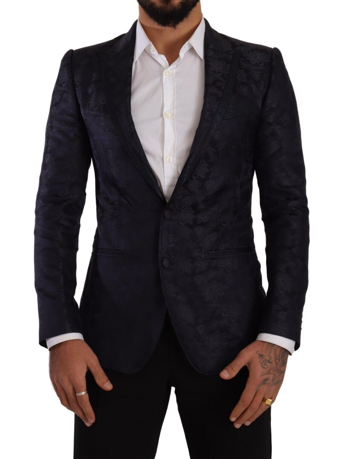 Dolce & Gabbana Blue Floral Jacquard Silk Coat MARTINI Blazer Dolce & Gabbana