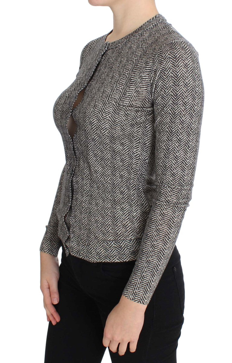 Dolce & Gabbana Black White Wool Top Cardigan Sweater Dolce & Gabbana