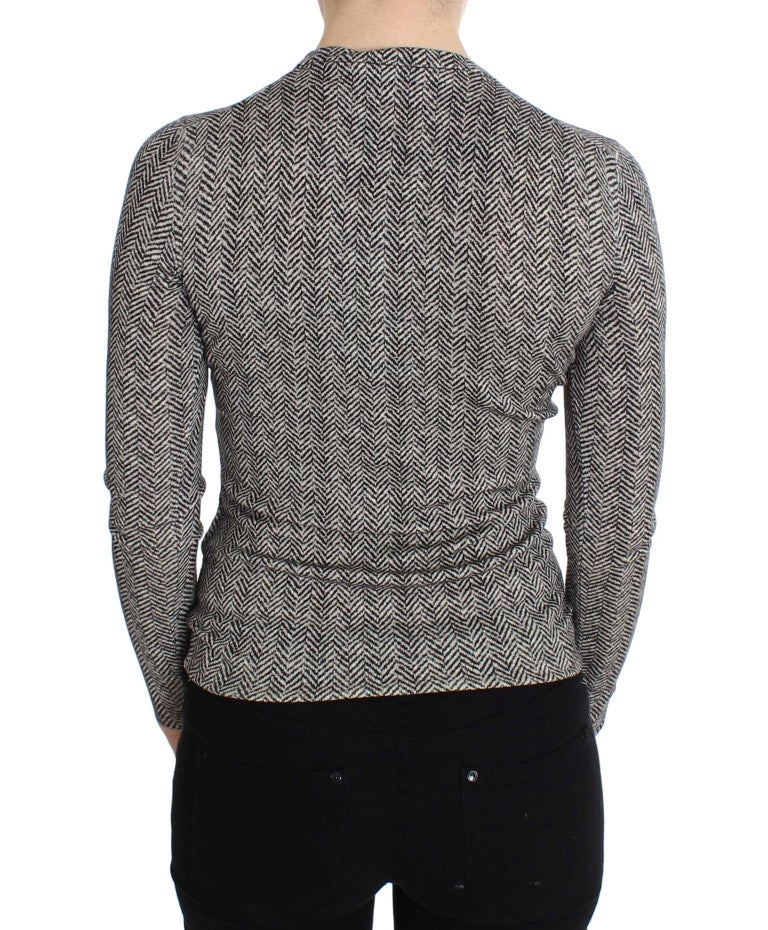Dolce & Gabbana Black White Wool Top Cardigan Sweater Dolce & Gabbana