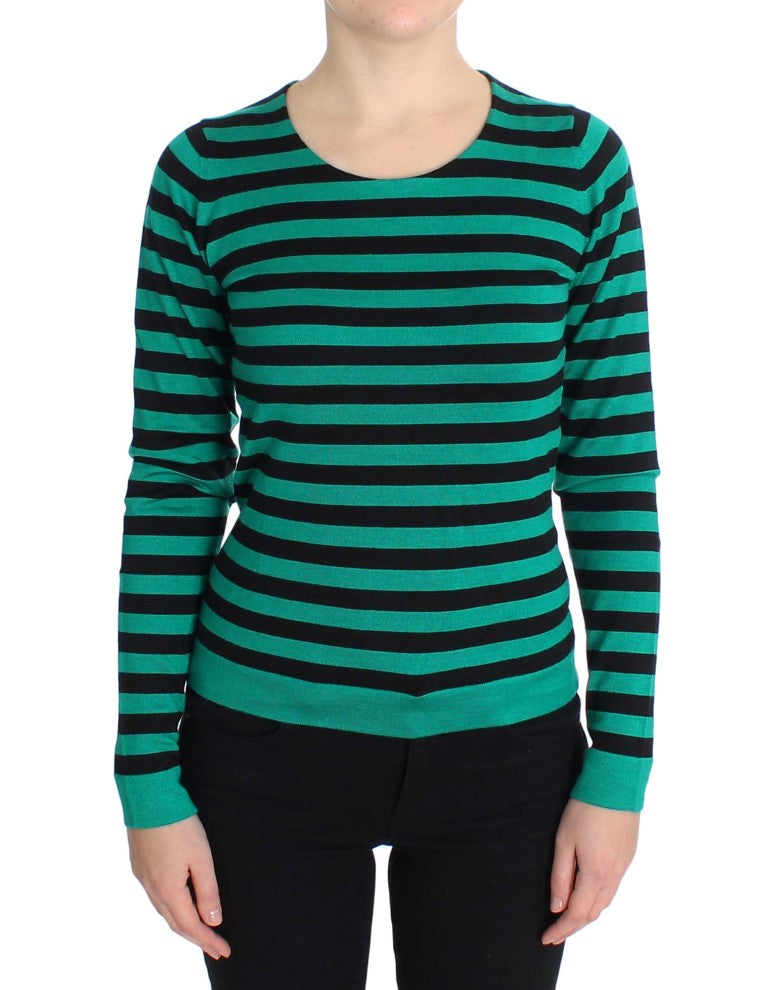 Dolce & Gabbana Green Black Silk Cashmere Sweater Dolce & Gabbana