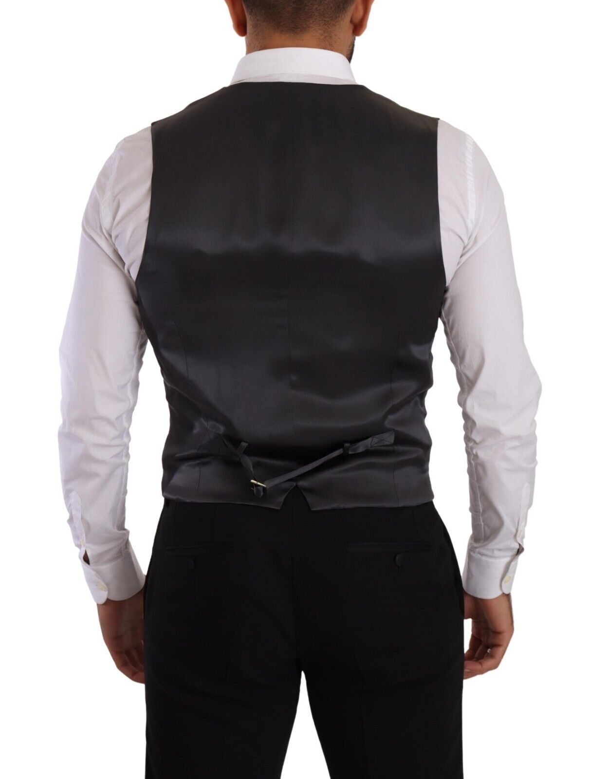 Dolce & Gabbana Gray Striped Double Breasted Waistcoat Vest Dolce & Gabbana