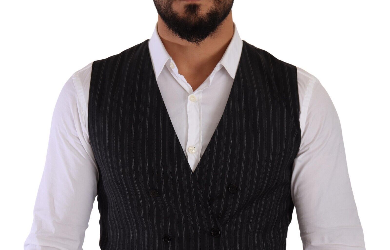 Dolce & Gabbana Gray Striped Double Breasted Waistcoat Vest Dolce & Gabbana