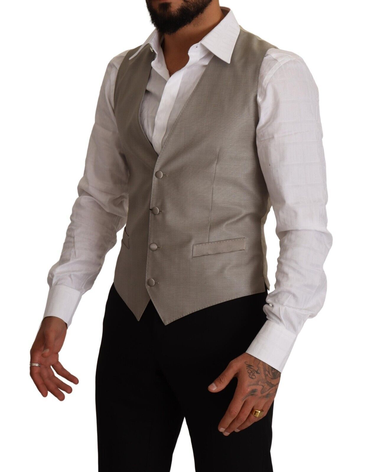Dolce & Gabbana Beige Wool Single Breasted Waistcoat Vest Dolce & Gabbana