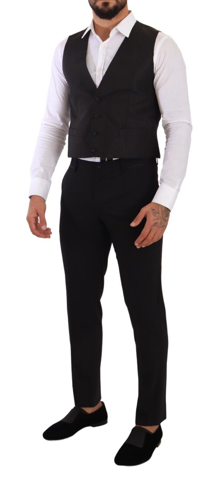 Dolce & Gabbana Gray Silk Slim Fit Waistcoat Formal Vest Dolce & Gabbana