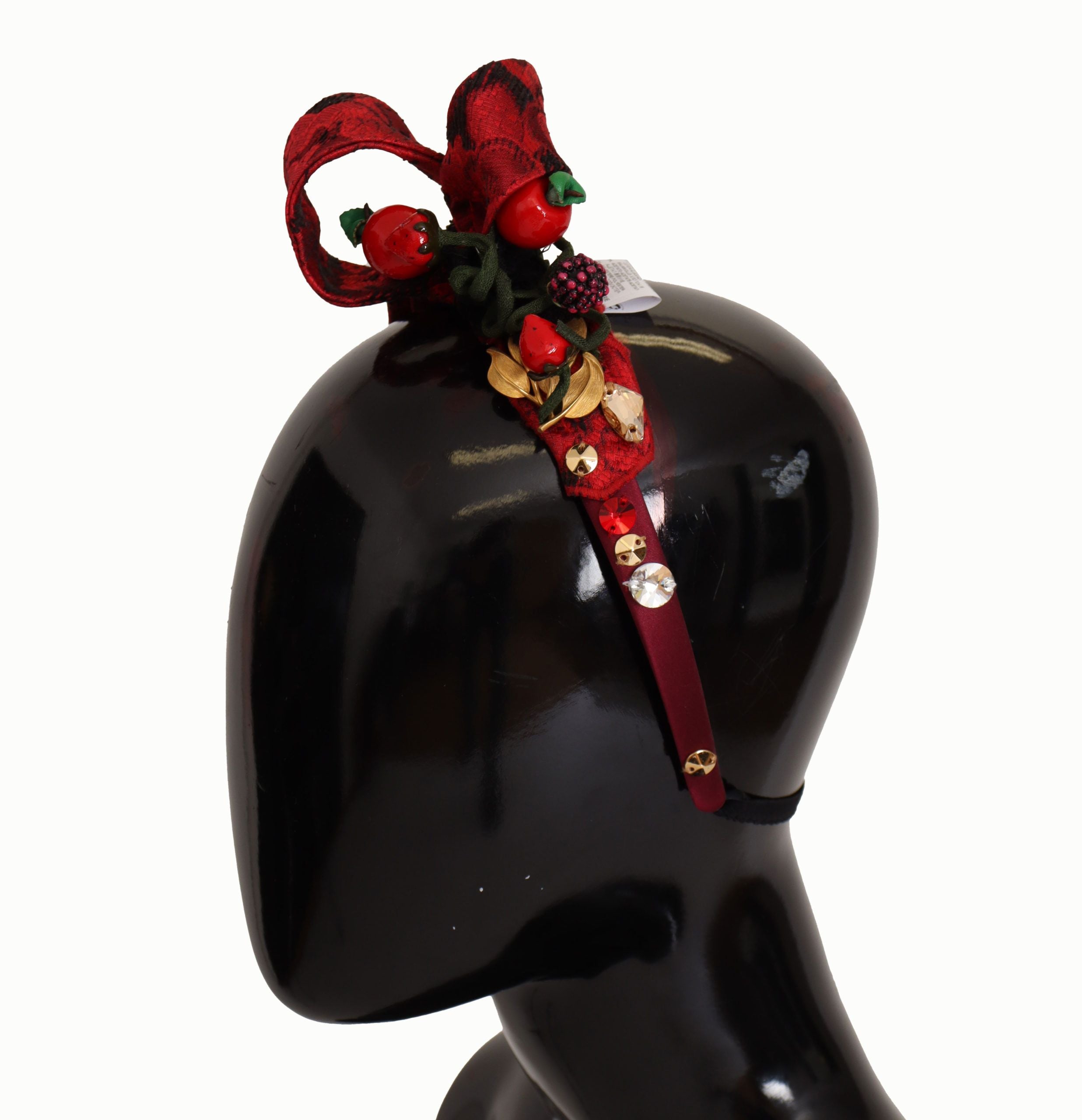 Dolce & Gabbana Cherry Silk Crystal Bow Logo Diadem Tiara Headband Dolce & Gabbana